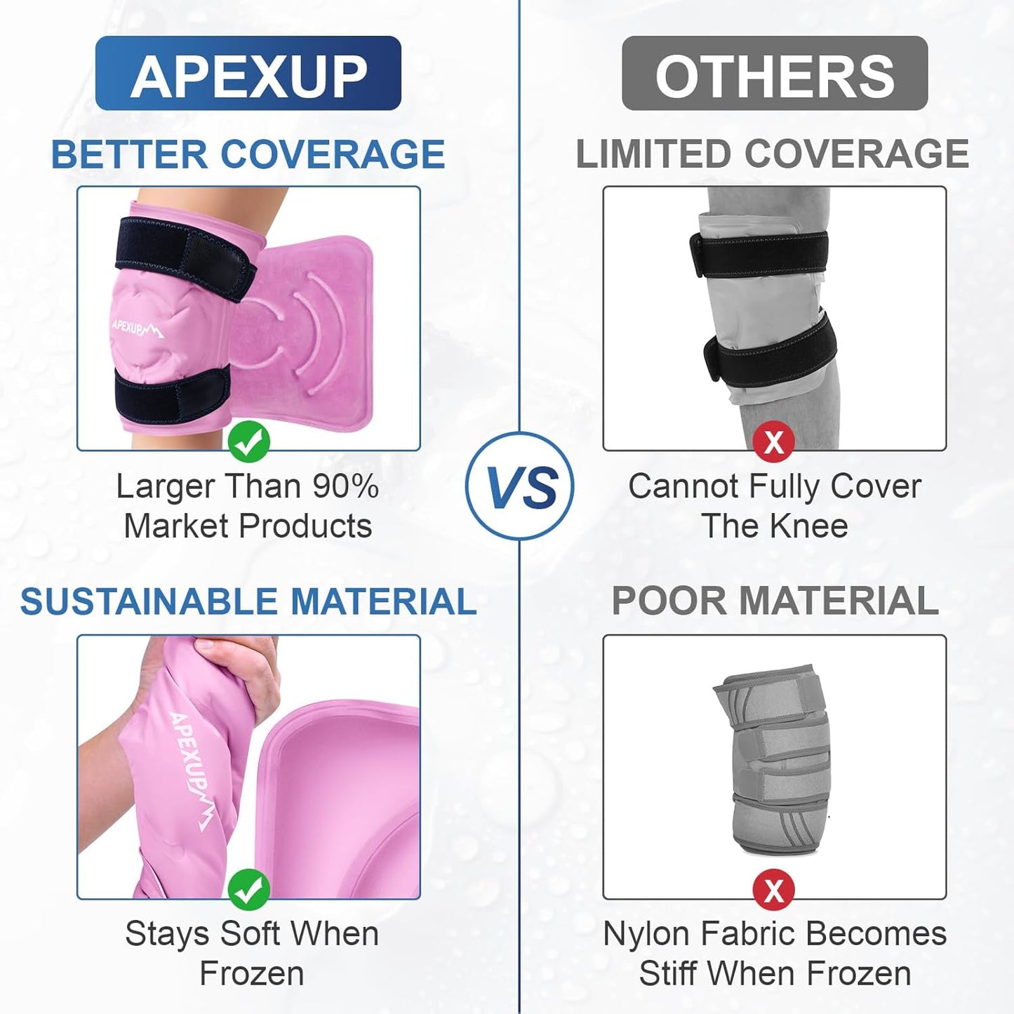 APEXUP Ice Pack for Knee Pain Relief, Large Reusable Wrap After Surgery, Flexible Gel Cold Pack for Injuries, Pain Relief for Back, Shoulder, Elbow, Ankle and Leg (Pink, L, 2PK)