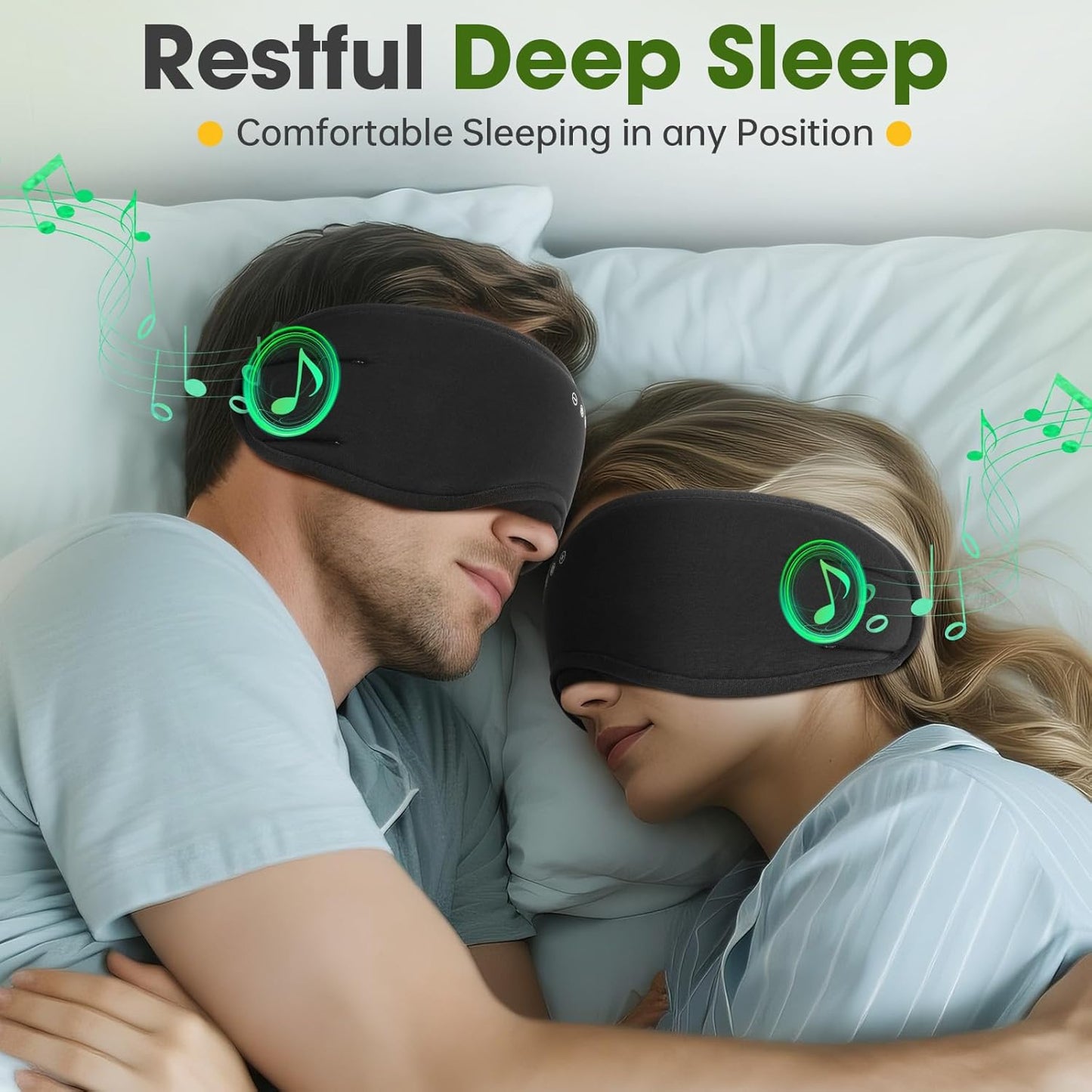 Sleep Headphones with Bluetooth 5.4 Sleep Mask, Bamboo Cotton Music Wireless Bluetooth Eye Mask for Sleeping, Earphones HD Speaker Microphone for Travel, Gifts for Men Women, Black