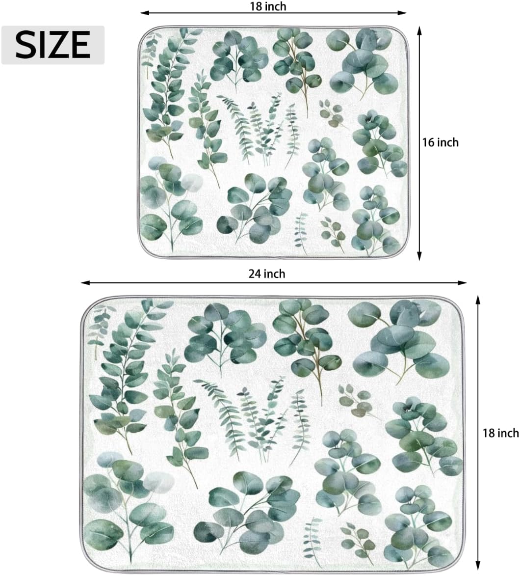 Hexteria Dish Drying Mat for Kitchen Counter Dish Mat Pad Absorbent Microfiber Kitchen Drying Mat Dish Drainer Rack Mat, 16x18 Inch, Eucalyptus Leaves