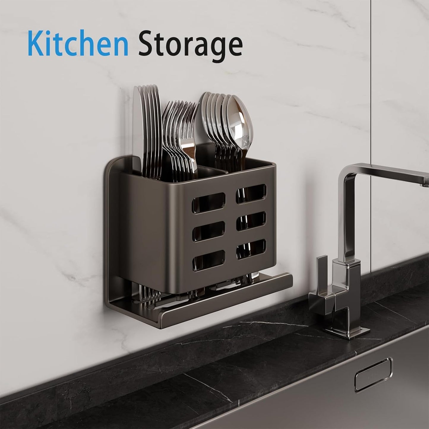 Black Wall-Mounted Toothbrush Holder, Aluminum Material Shower Shaver Storage Rack, No Drilling Required, Removable Toothpaste Storage Rack