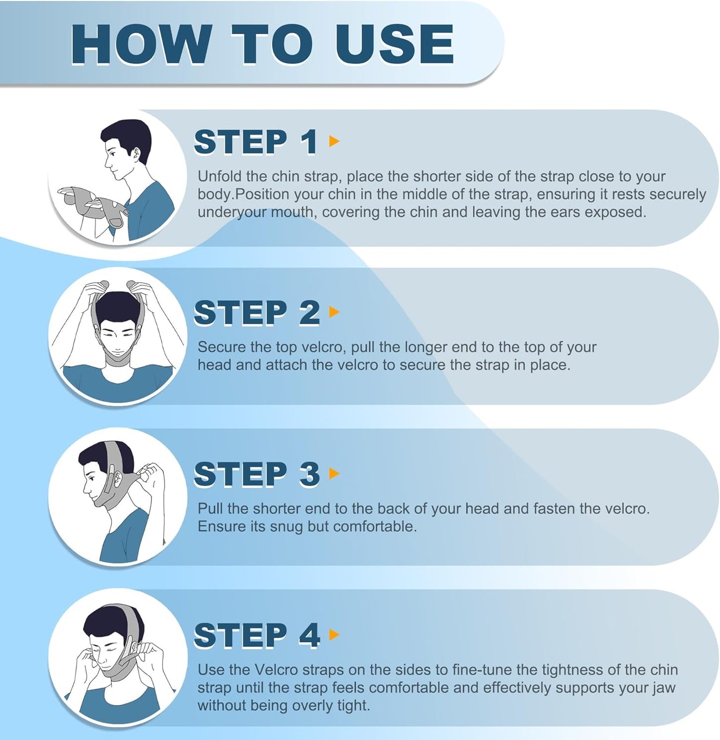 Chin Strap for Sleeping, Adjustable Chin Strap for Snoring, Anti Snoring Devices Breathable and Reusable, Comfortable Stop Snoring Solution, Anti Snore Chin Strap for Men and Women (Black)