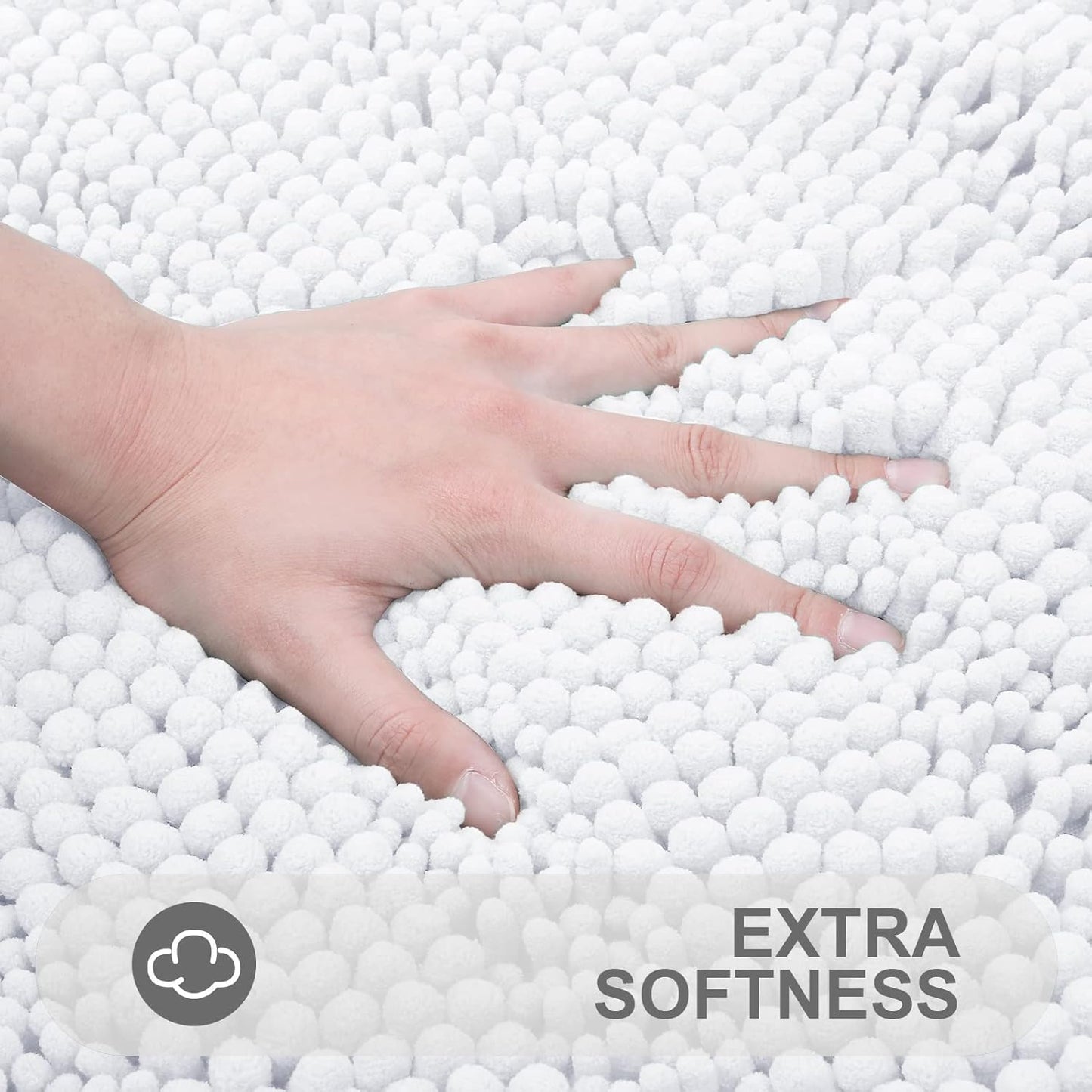 Grandaily Chenille Striped Bathroom Rugs 30x20, Extra Thick and Absorbent Bath Mats, Non-Slip Soft Plush Shaggy Shower Carpet, Machine Wash Dry, Bath Rug for Bathroom, (Medium, White)