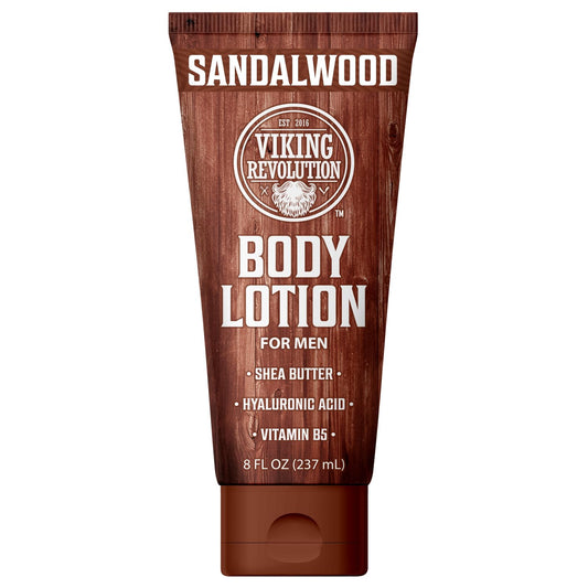 Viking Revolution Sandalwood Body Lotion for Men – Mens Lotion for Dry Skin with Shea Butter, Hyaluronic Acid and Vitamin B5 – Nourishing Mens Body Lotion for Hydrated and Smooth Skin (8oz, 1 Pack)