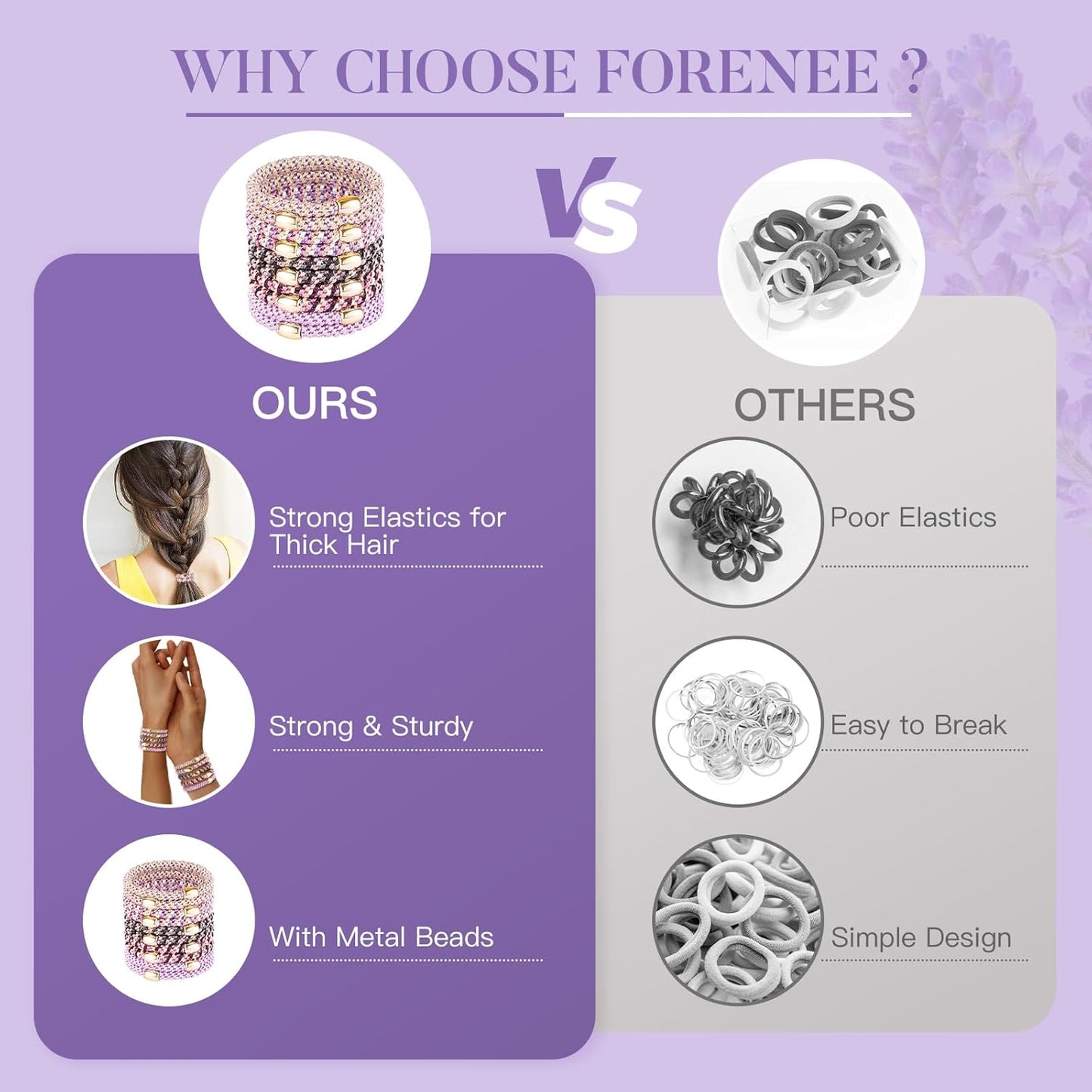 Hair Ties No Damage - 10PCS Ponytail Holders - Elastic Hair Ties for Thick Hair - Braided Hair Bands for Women Girls's Hair - Violet