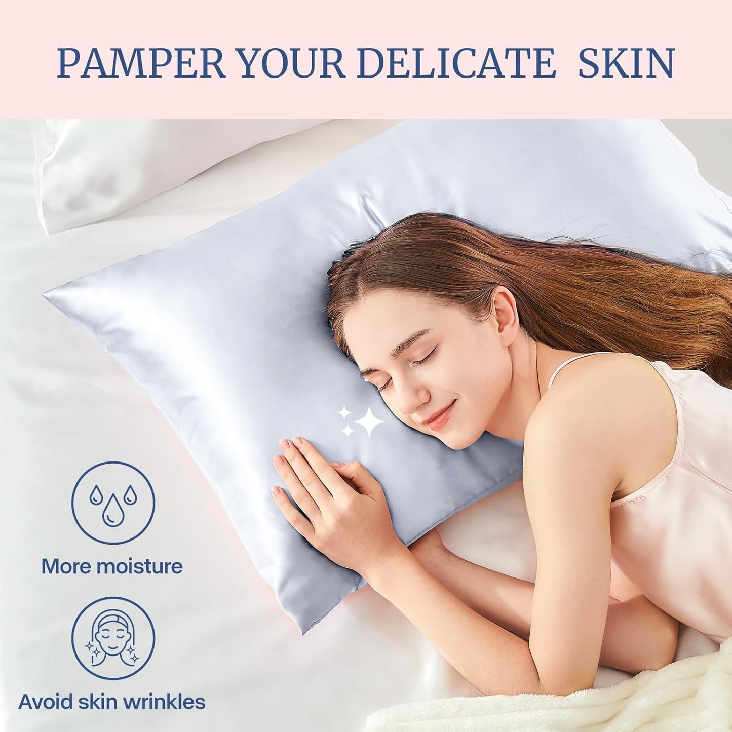 BEDELITE Satin Pillowcase for Hair and Skin, Super Soft and Cooling Similar to Silk Pillow Cases 2 Pack with Envelope Closure, Gift for Women Men(20"x40" King Size, Evening Haze)