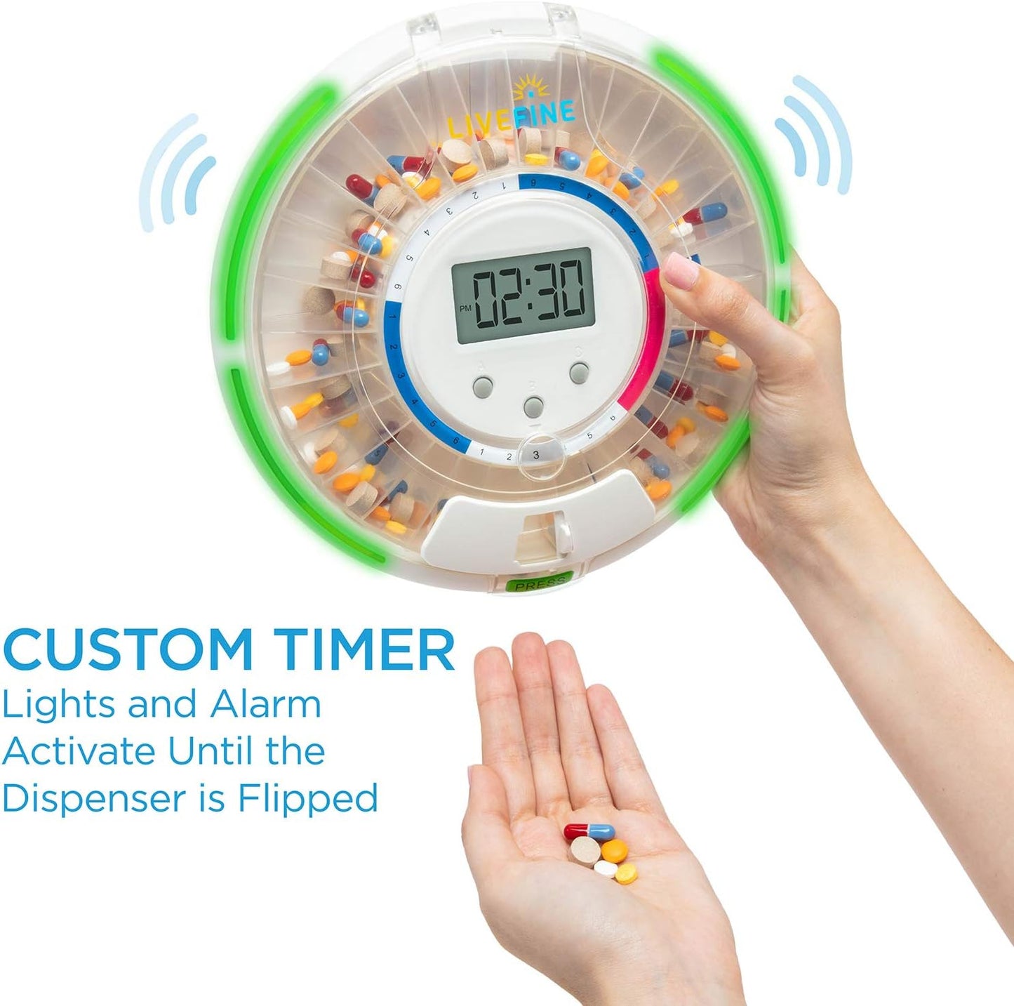 Live Fine Automatic Pill Dispenser with 28-Day Electronic Medication Organizer, 6 Dosage Templates, Easy-Read LCD Display, Sound & Light Alerts & Key for Prescriptions, Vitamins, Supplements & More