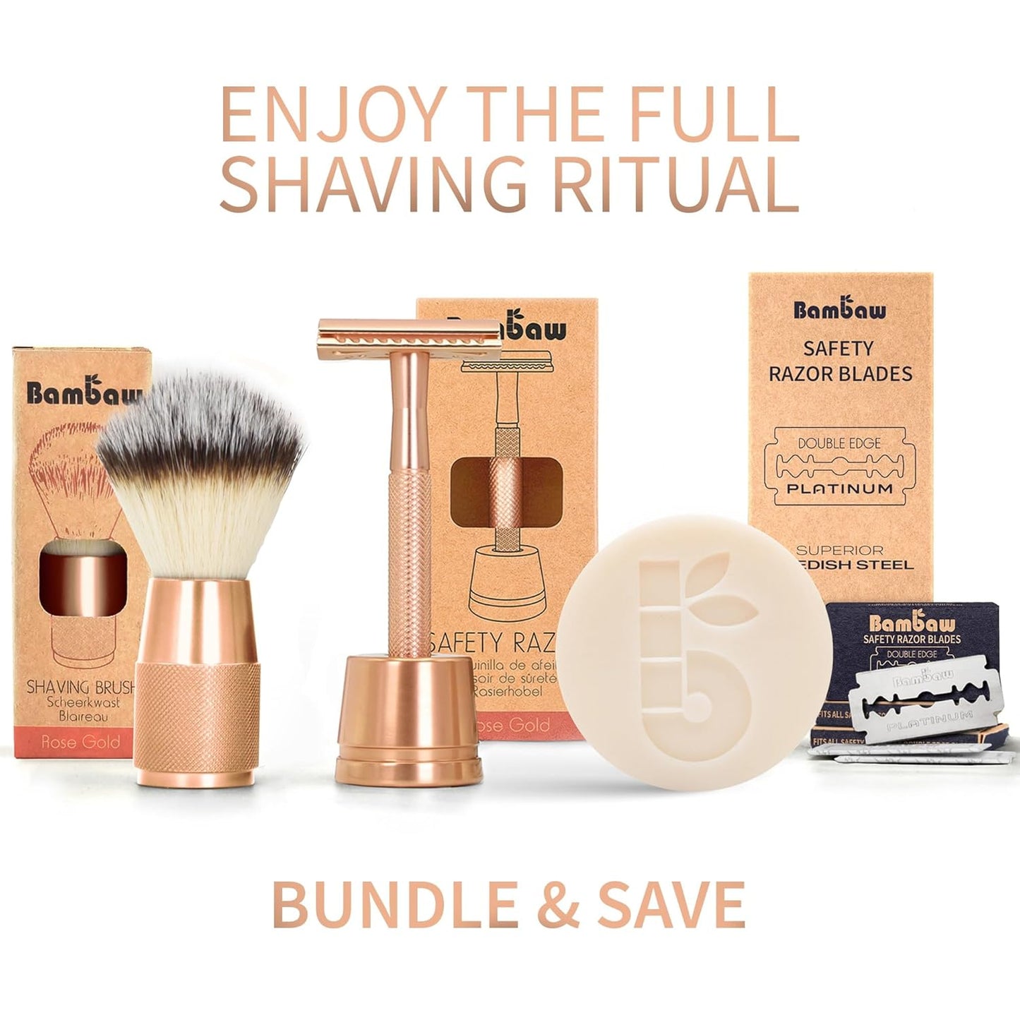 Bambaw Safety Razor for Women with 5 Double Edge Blades, Double Edge Razor, Single Blade Razors for Women and Men, Reusable & Plastic Free – Rose Gold