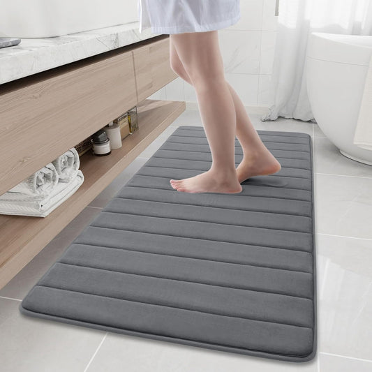 Buganda Memory Foam Bath Mat, 60" x 24", Ultra Soft and Non-Slip Bathroom Rugs, Water Absorbent and Machine Washable Bath Rug Runner for Bathroom, Shower, and Tub, Grey