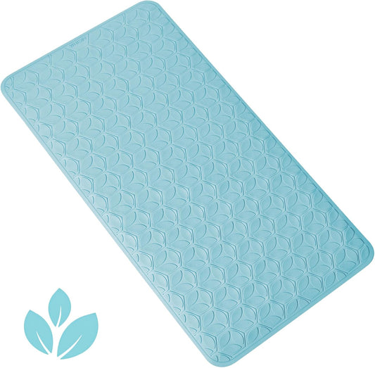 WRISIN Bathtub Mat Non Slip with Suction Cups - 100% Rubber Bathroom Mat Textured for Bath Tub Shower Safety - Soft on Touch - BPA/PVC Free - Pet Dog Bath Mat - Machine Washable - 17 × 35 Inch（Blue）