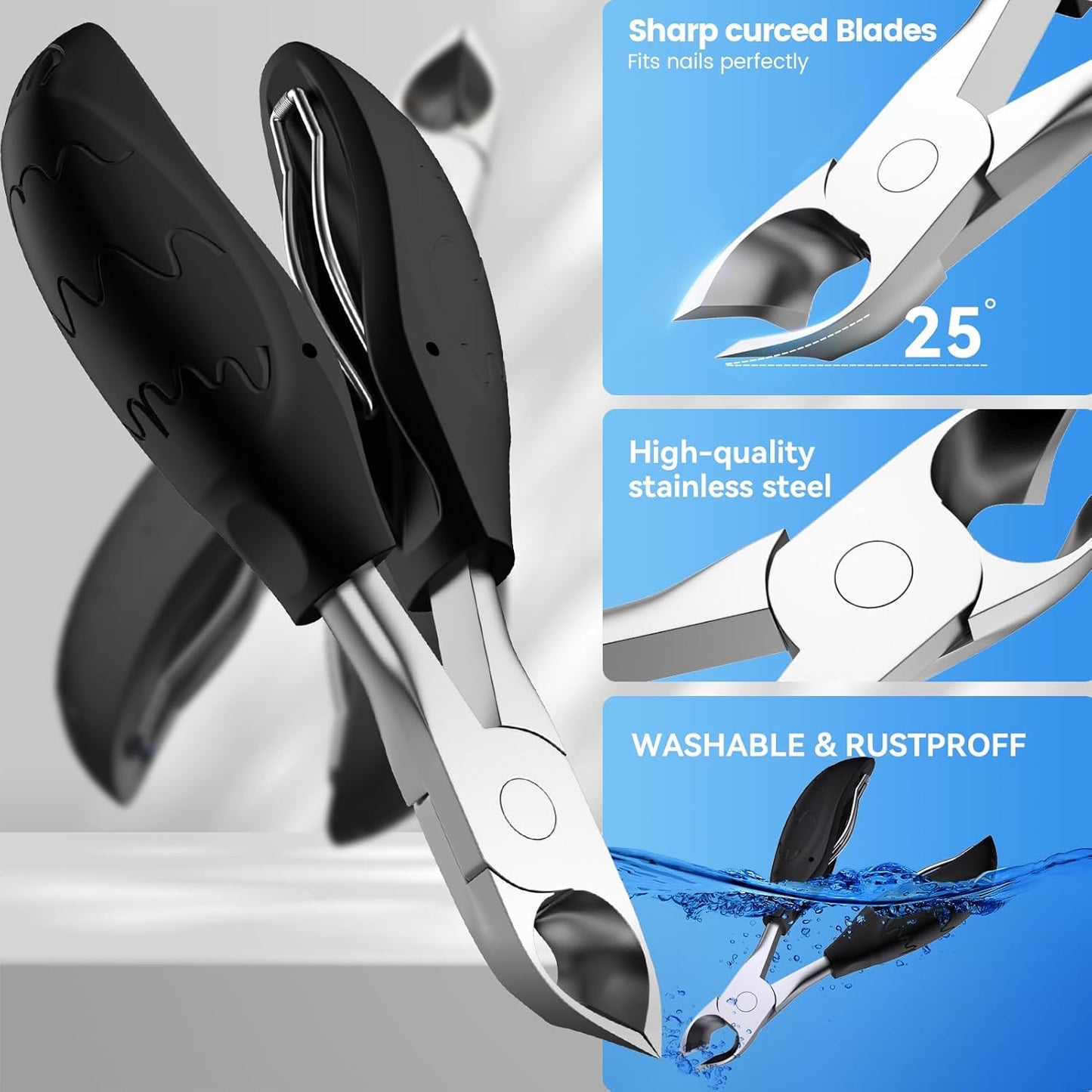 Toenail Clippers for Seniors Thick Toenails | 4-PCS Ergonomic Long Handle Non-Slip Soft grip Toe Nail Clippers Set for thick toenails | Premium Steel Heavy Duty Super Sharp Fingernail Clippers for Men