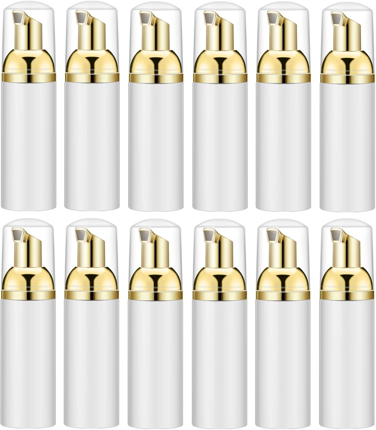 Lil Ray 2 Oz Empty White Foam Pump Bottle, Foamer Soap Dispenser for Lash Shampoo, Hand Soap, Foaming Cleaner(Gold Pump, 12 PCS)