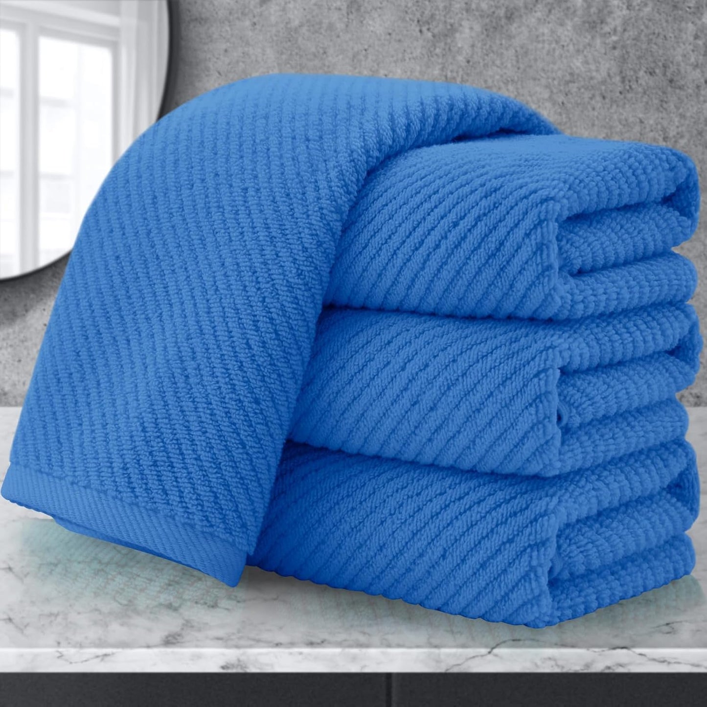VOOVA & MOVAS Blue Hand Towels for Bathroom, 4 Pack Large 18"x28" - 100% Cotton | Quick Dry | Thick | Soft | Lightweight, Bathroom Hand Towels, Luxury Towel Gift Set, Denim Blue