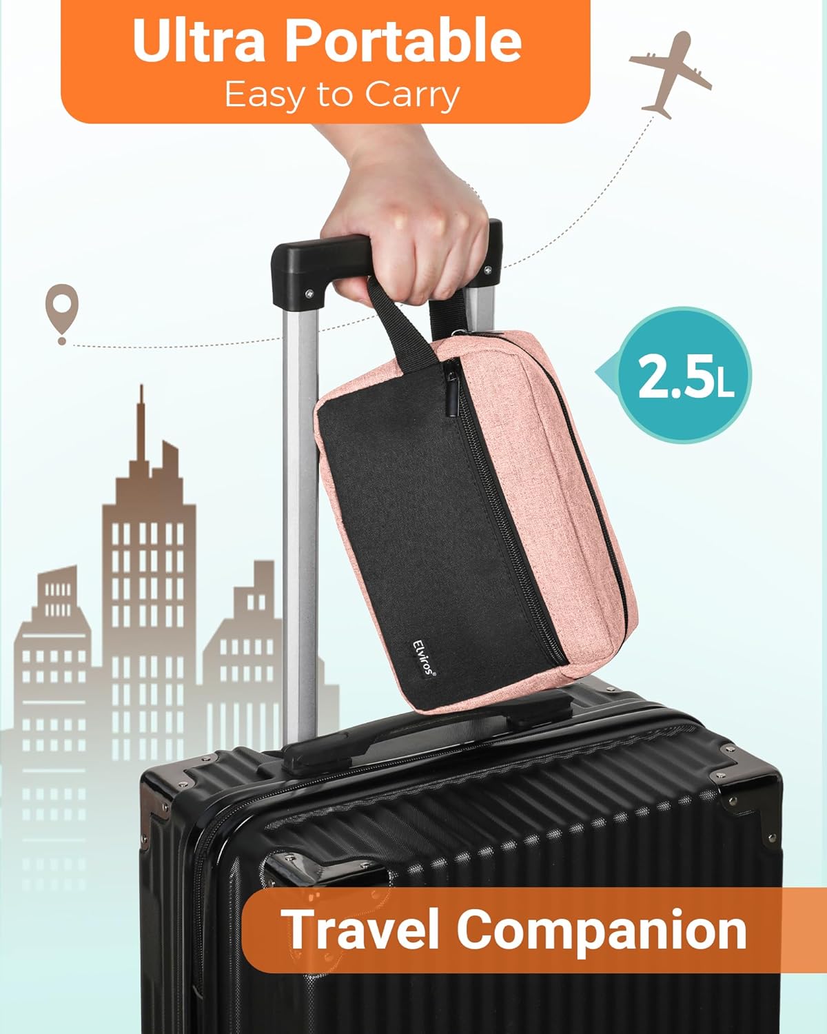 Elviros Travel Toiletry Makeup Bag for Women Hanging Toiletries Dopp Kit Small Bathroom Hygiene Tool and Medicine bag for Traveling Essential Shaving Pouch (Pink&Black)