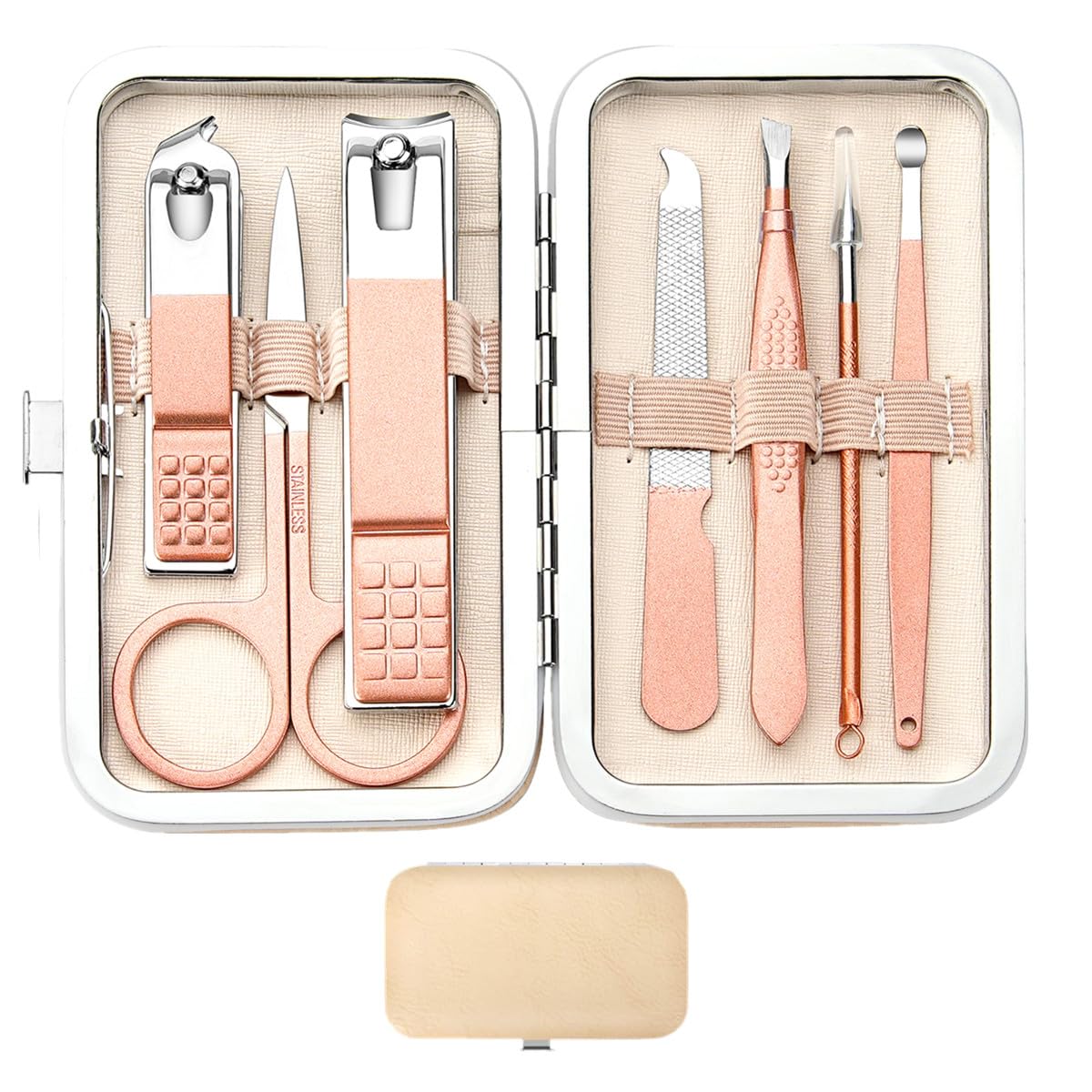 Manicure Set Nail Clipper Set Stainless Steel Women Men Toe Finger Nail Clippers Personal Care Tools with Portable Travel Case Manicure Pedicure Tools Women Men Grooming Kit Present(Rose Gold)