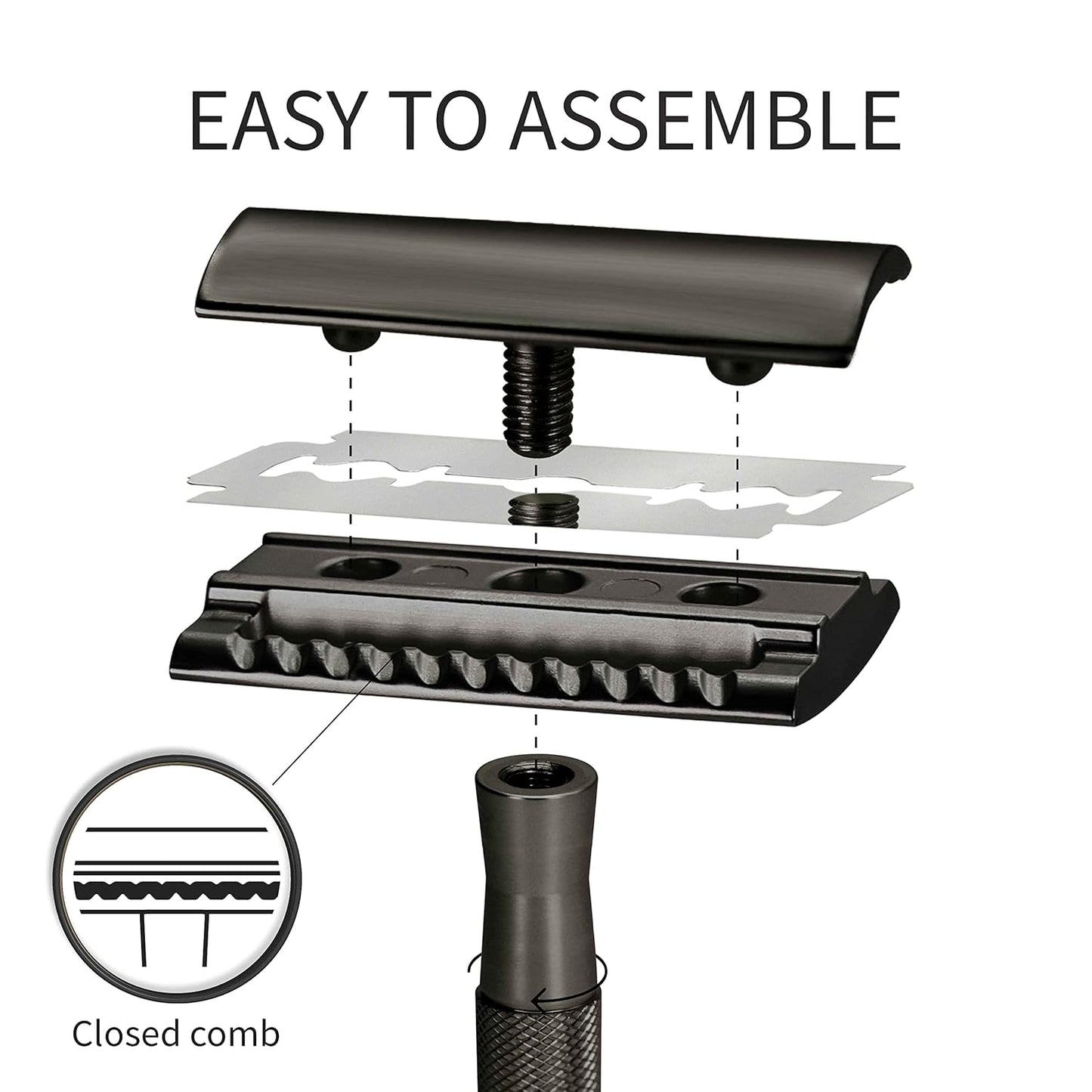 Bambaw Double Edge Safety Razor with 5 Safety Razor Blades, Single Blade Razor for Men with Razor Stand, Double Edge Razor, Safety Razors for Men - Black