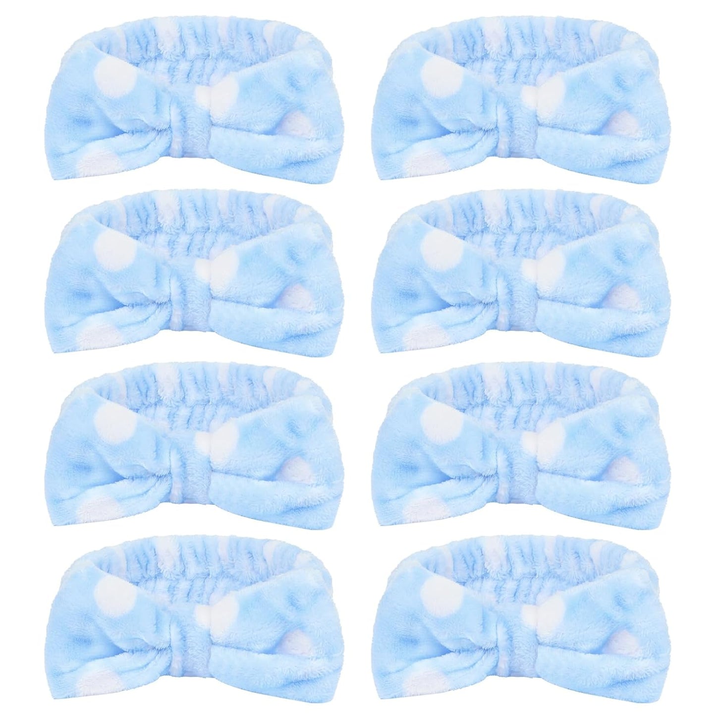 CIEHER 8 Pcs Spa Headbands for Women & Girls, Blue Dot Spa Headbands for Bachelorette Party, Sleep Party & Face Wash, Bachelorette Gifts for Bridesmaids