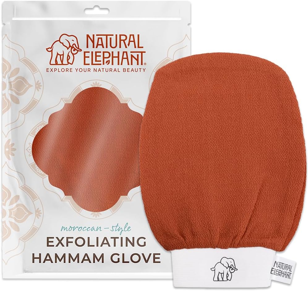 Natural Elephant Exfoliating Hammam Glove | Authentic Moroccan Kessa Body Scrub Mitt for Spa-Quality Skin Renewal | Burnt Orange