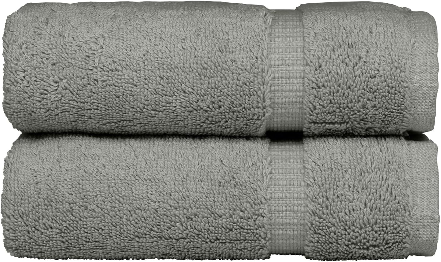 Monogrammed Hand Towel, Personalized Initial Gift, Extra Absorbent 100% Turkish Cotton - Soft Terry Finish - Set of 2 - Silver Block Initial Q - Embroidered on Grey Towels