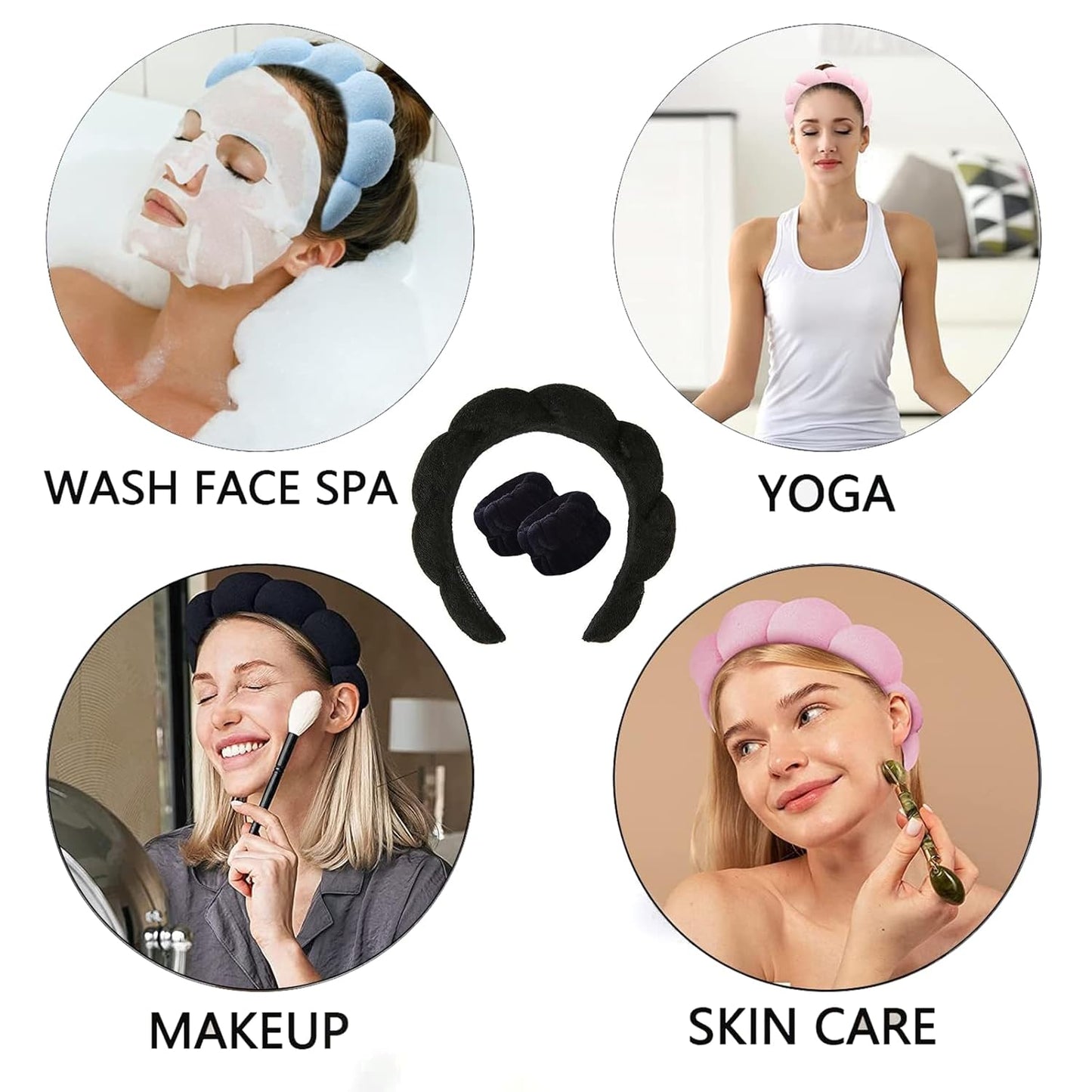 Spa Headband and Wristband Set for Women,Terry Cloth Sponge Headband for Washing Face,Makeup,Facial Mask and Skincare (Pink,Purple, One Size)