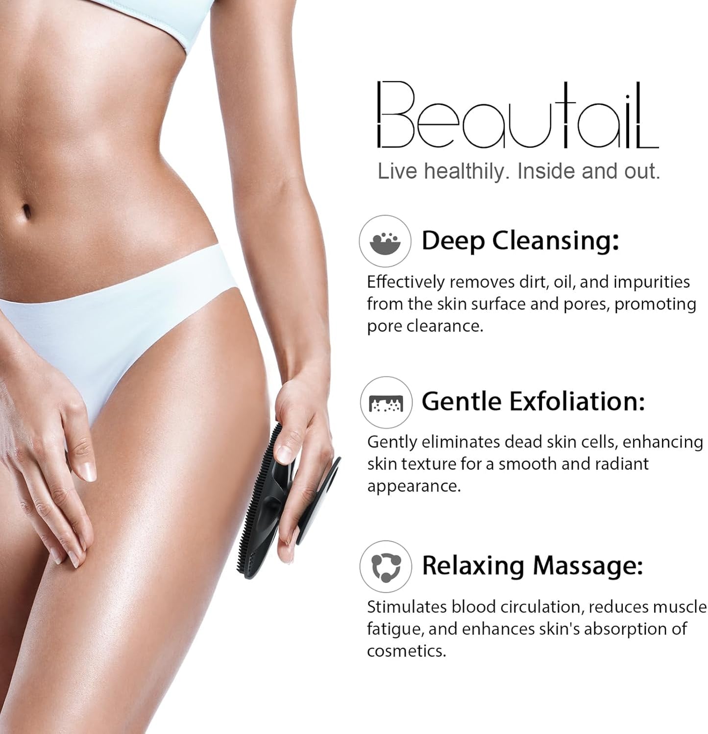 Silicone Body Scrubber 2 Pack, BEAUTAIL Shower Bath Wash Brush, Gentle Exfoliating Scrub Cleansing Loofah for Women Men Baby Sensitive Skin, Easy to Clean, Lather Nicely, More Hygienic, Black+Cyan