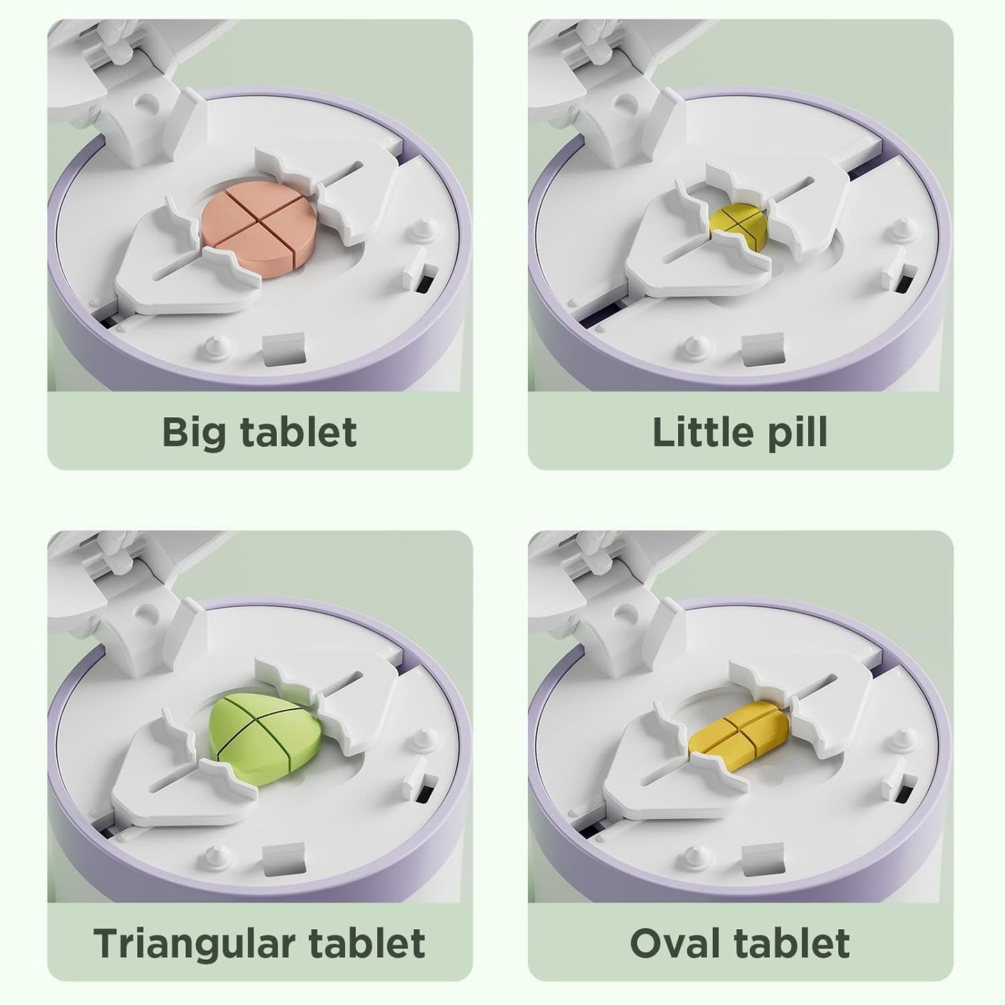Pill Cutter - Pill Splitter with Stainless Steel Blade for Cutting Small Pills or Large Pills in one Fourth, Pill Cutter 1/4, Suitable for Cuting Vitamins, Tablets (1-4 Purple)