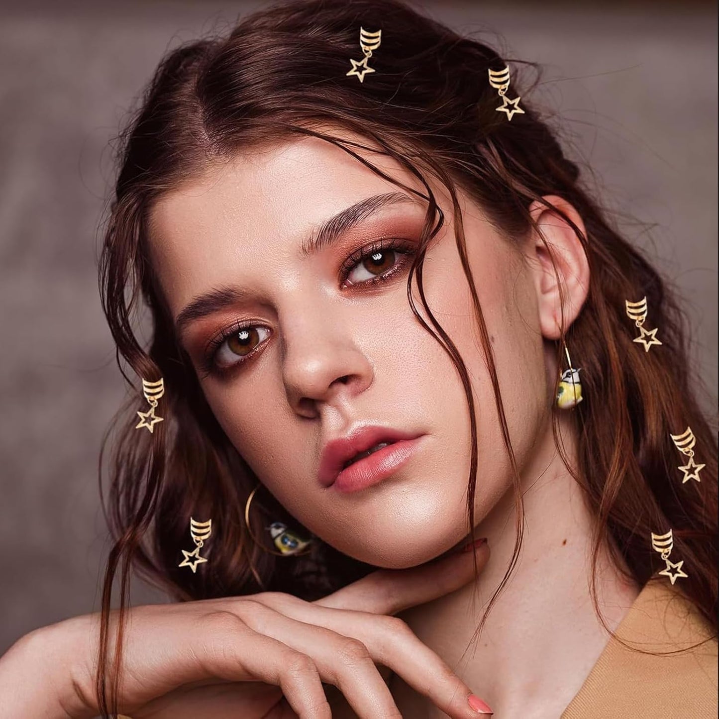 Silver Hollow Star ButterflyHair Jewelry for Braids; ButterflyMetals Cuffs Clip Hair Accessories Styling Fashion Toos for Women Men 35 Pcs (Gold)