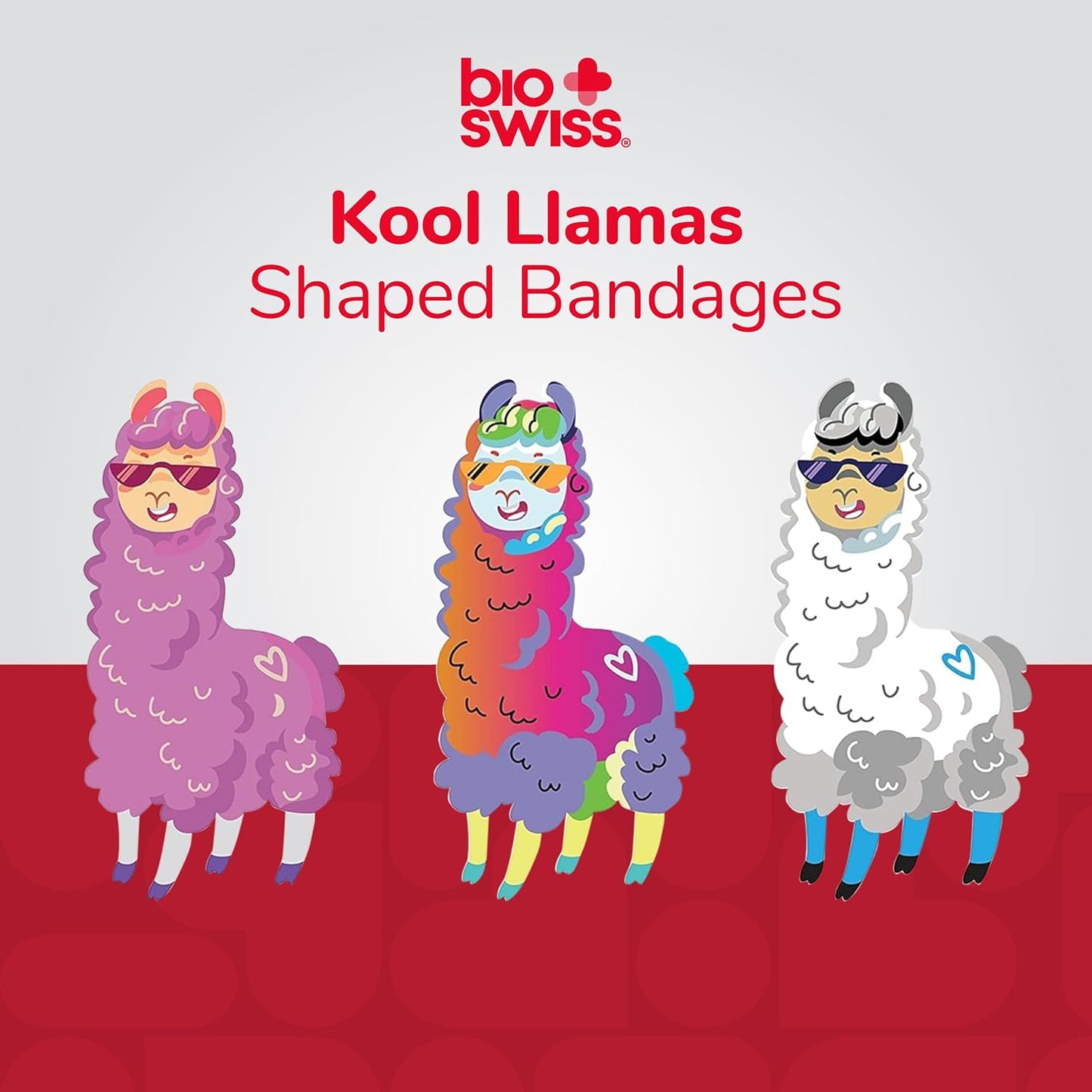 BioSwiss Kids Bandages, Llama Shaped Self Adhesive Bandage Set, Latex Free, Sterile Wound Care, 24 Count