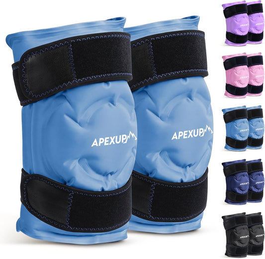 APEXUP Ice Pack for Knee Pain Relief, Large Reusable Wrap After Surgery, Flexible Gel Cold Pack for Injuries, Pain Relief for Back, Shoulder, Elbow, Ankle and Leg (Blue, L, 2PK)