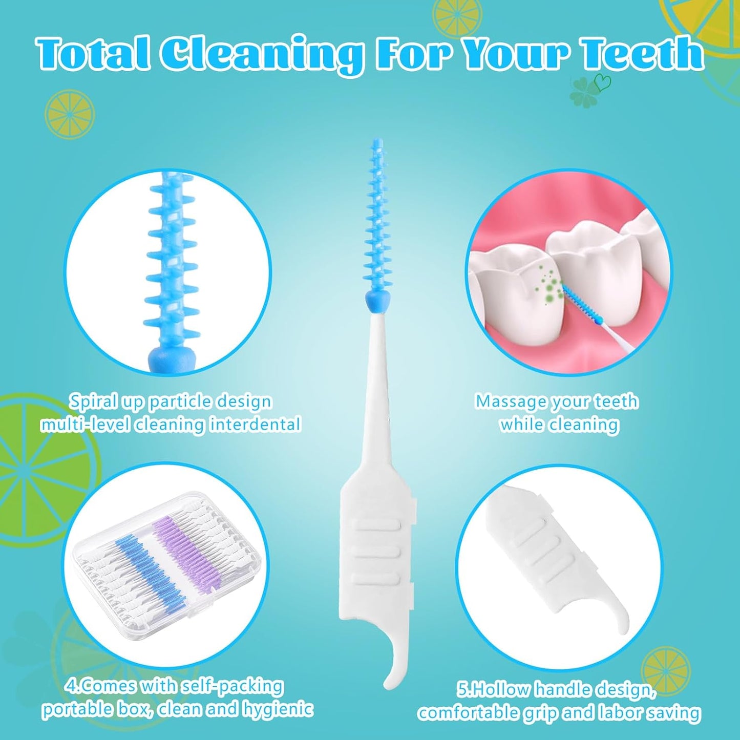 250 Pieces Interdental Brushes, Silicone Dental Floss Picks with Case Dental Brushes Dental Picks Tooth Floss Picks for Teeth Cleaning(Blue, Purple)