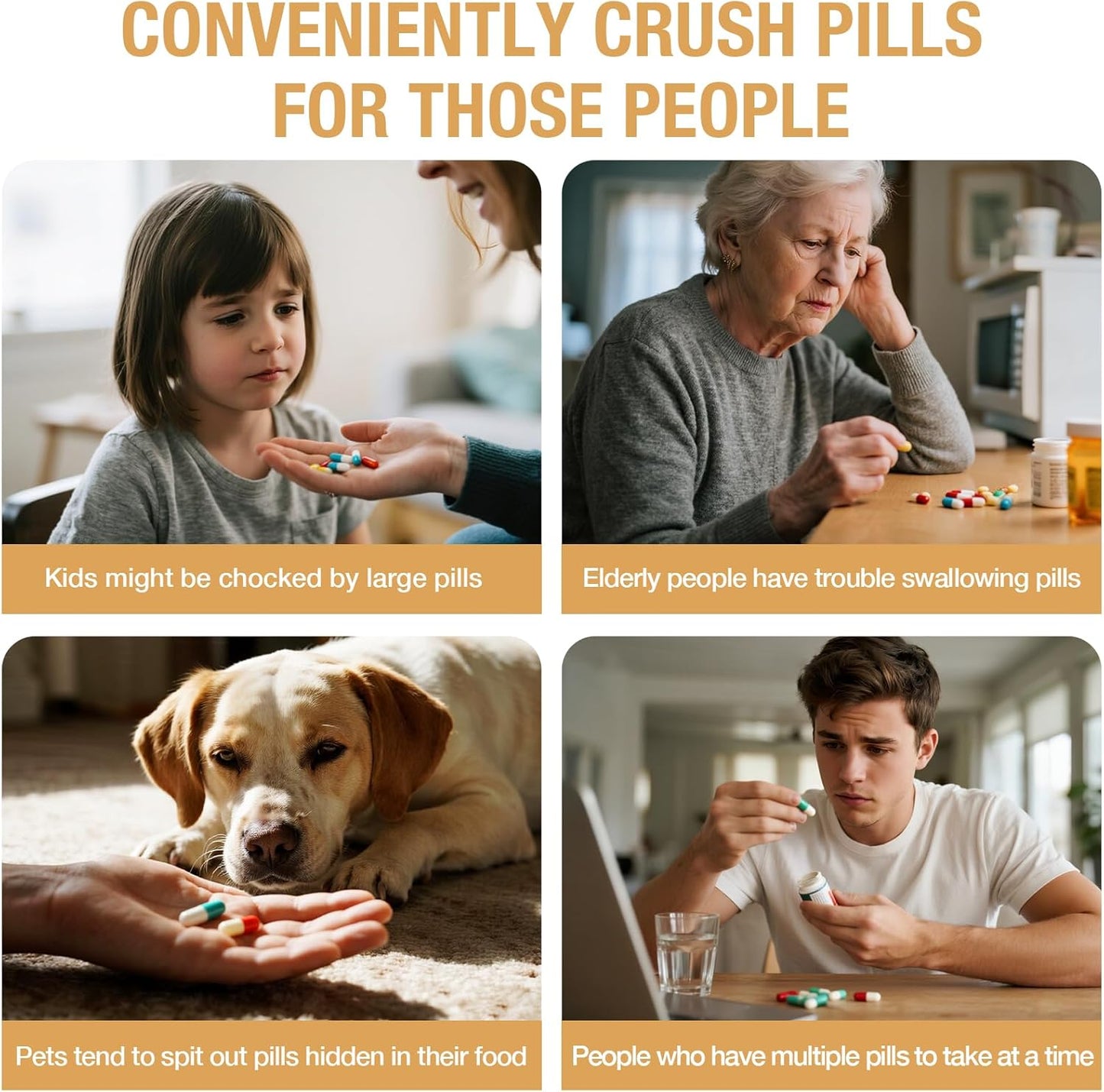 Small Portable Pill Crusher Grinder to Fine Power for Elderly - Crushes Multiple Pills, Small and Large Medication and Vitamin Tablets - Great for Feeding Tube, Kids, Pets - Suitable for Travel