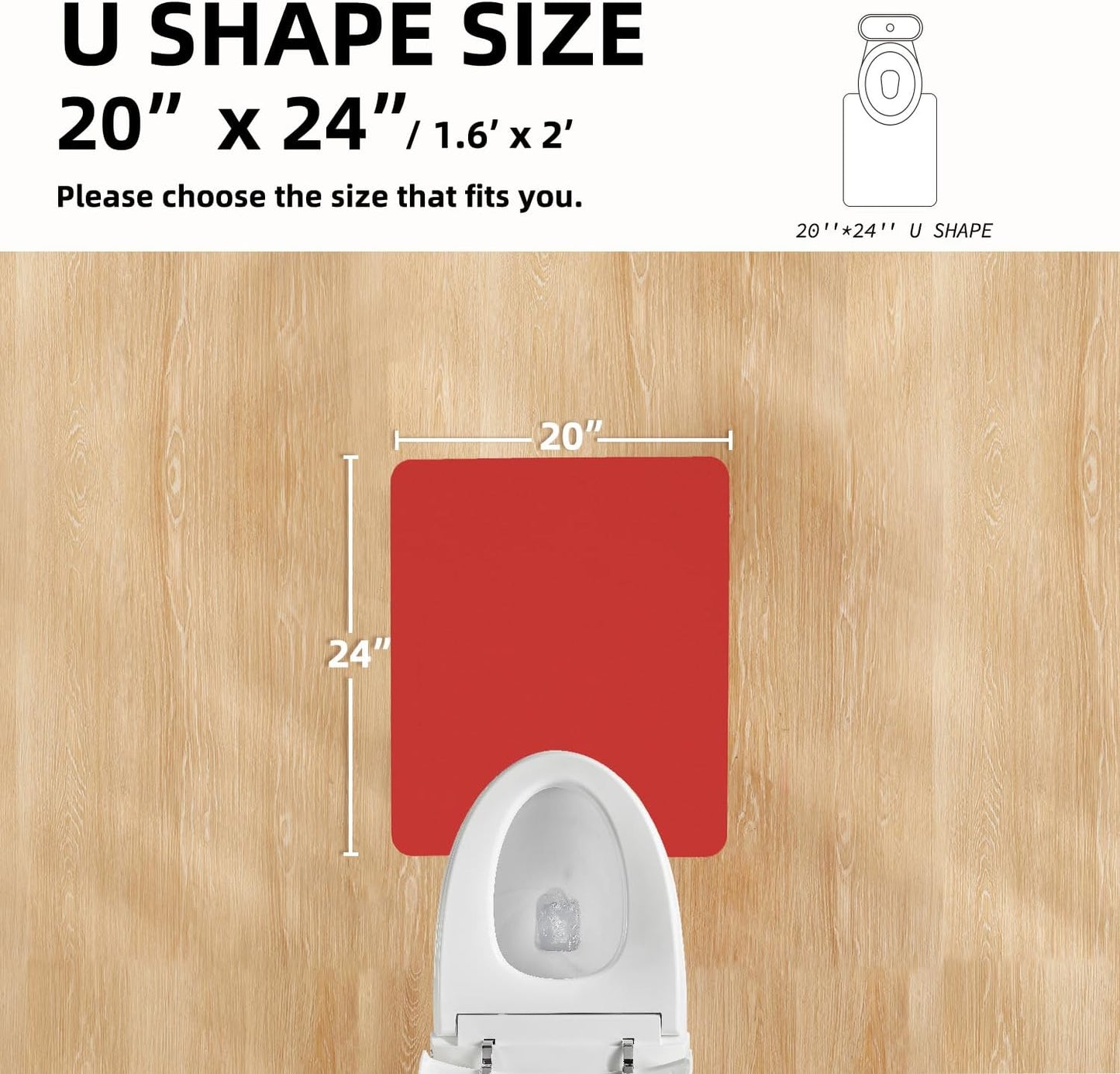 Toilet Rug, Thin Toilet Rugs U Shaped Washable Non Slip Absorbent Quick Dry Low Pile Toilet Mat, 20"x24" U Shape Red