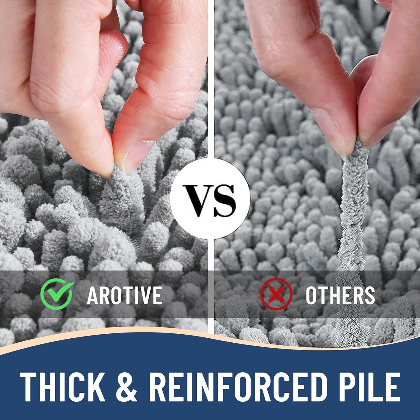 Arotive Luxury Chenille Bathroom Rug Mat, Extra Soft Thick Absorbent Shaggy Bath Rugs, Non-Slip Machine Wash Dry, Plush Bath Mats for Bathroom, Shower and Tub, 24x16, Light Grey