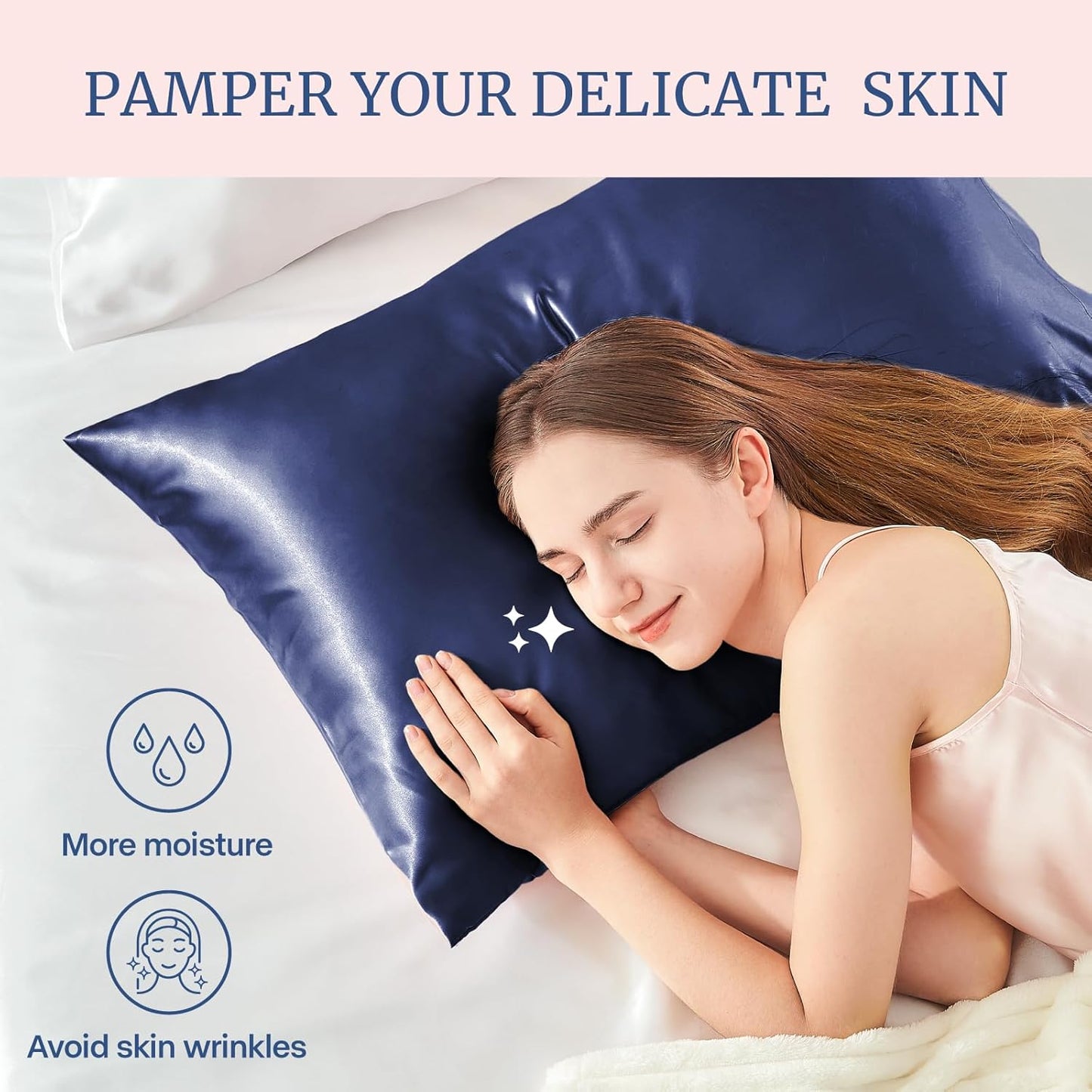 BEDELITE Satin Pillowcase for Hair and Skin, Super Soft and Cooling Similar to Silk Pillow Cases 2 Pack with Envelope Closure, Gift for Women Men(20"x36" King Size, Navy)