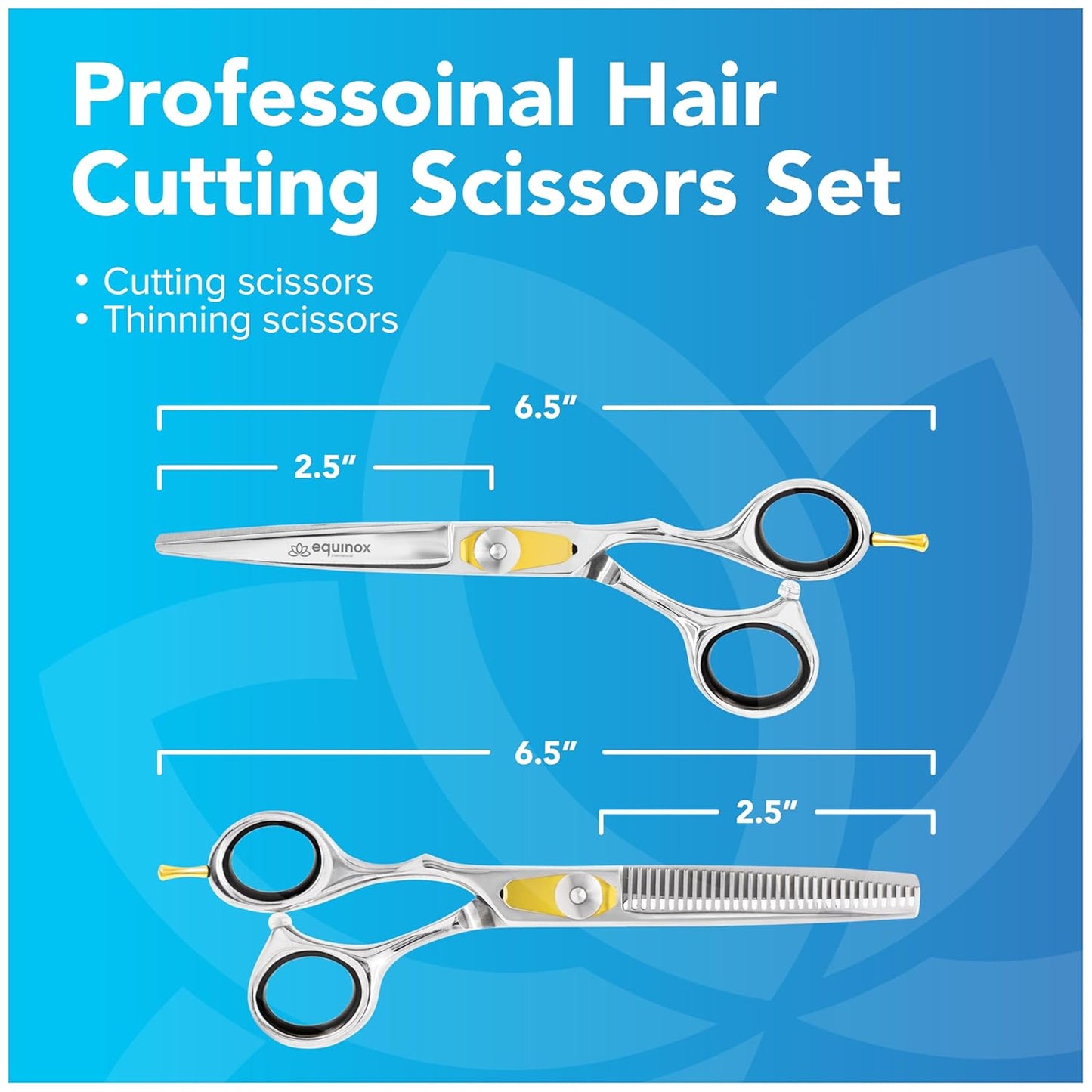 Equinox Professional Razor Edge Hair Cutting/Thinning Scissor Set/2, 6.5"