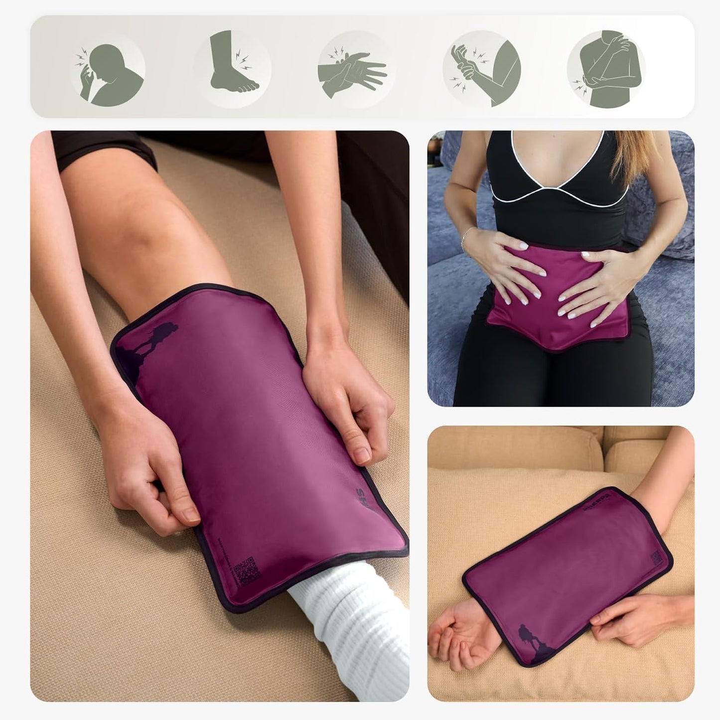 Medium Flexible Gel Ice Packs Reusable - Hot and Cold Soft Ice Packs for Injuries Reusable for Ankle, Arm, Foot, Leg, Back Pain Relief - 8" x 12" - Purple