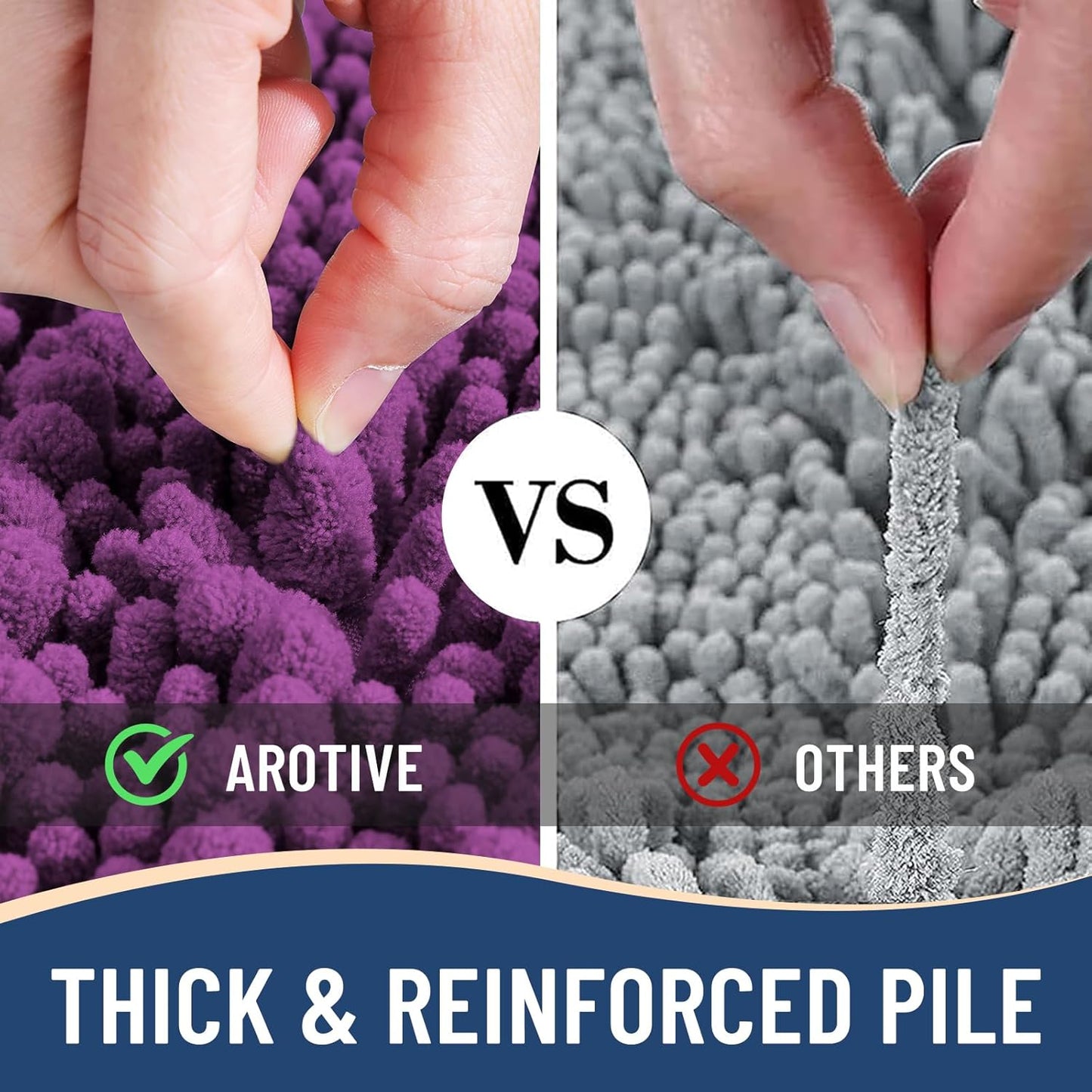 Arotive Luxury Chenille Bathroom Rug Mat, Extra Soft Thick Absorbent Shaggy Bath Rugs, Non-Slip Machine Wash Dry, Plush Bath Mats for Bathroom, Shower and Tub, 24x16, Purple