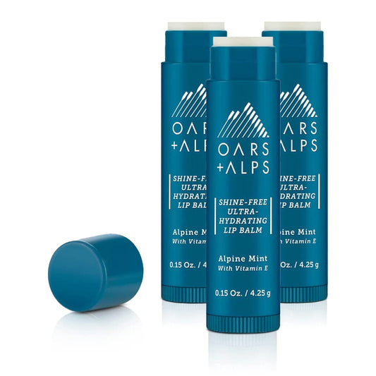 Oars + Alps Shine Free Lip Balm, Ultra Hydrating Lip Care with Vitamin E, Alpine Mint Scent, Non-Greasy, 3 Pack, 0.45 Oz Each