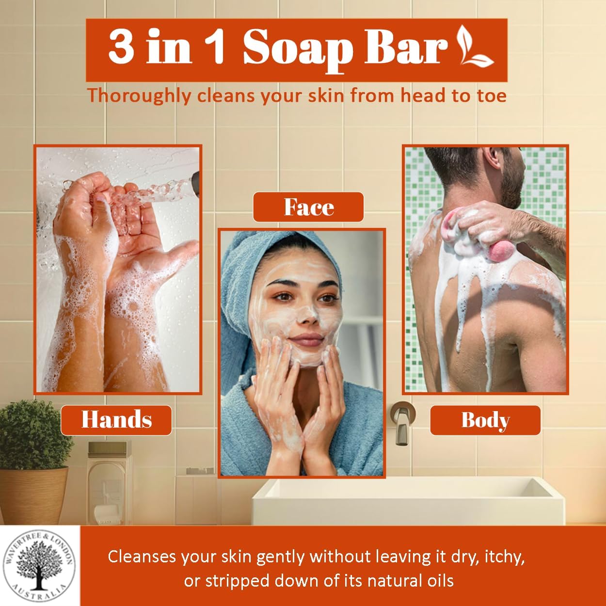 Wavertree & London Summer Spritz Scented Natural Soap Bar, 7oz Moisturizing French Triple Milled Soap Bar for Women & Men