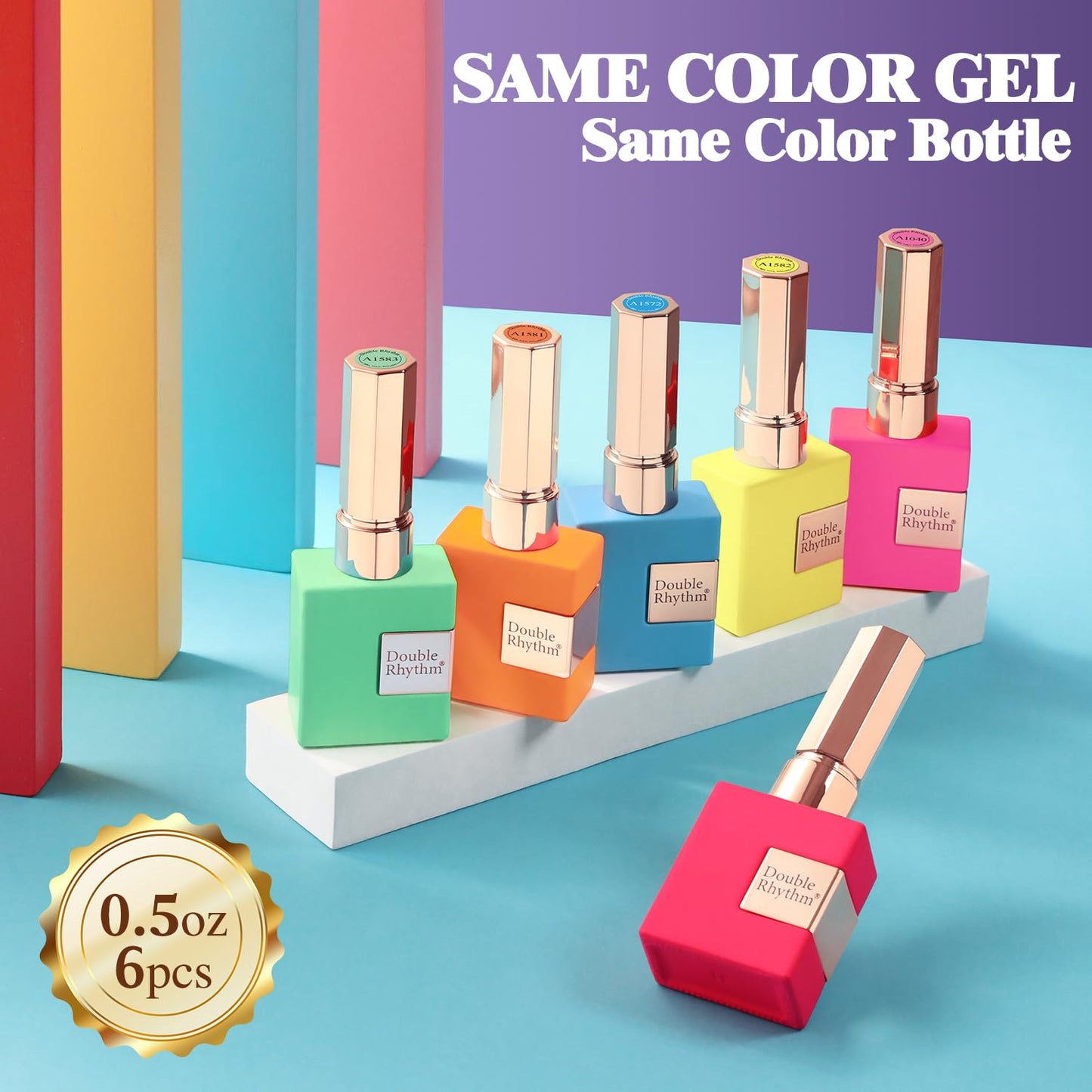Double Rhythm 6 Pcs 15 ML Gel Polish Set Same Color Same Bottle Soak Off Gel Polish Kit Nail Art Manicure Salon DIY at Home for Women (Pastel Red Pink Orange Yellow Green-T6-11)