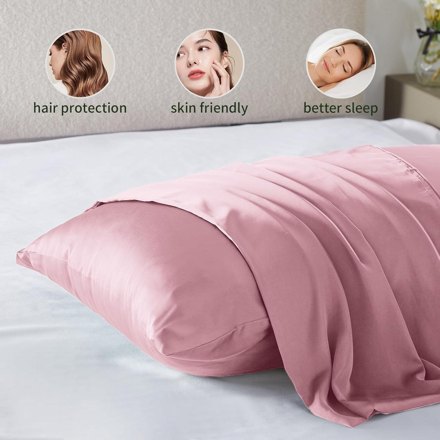 Silk Pillow Cases 2 Pack Mulberry Silk Pillow Cases Soft Breathable Both Sided Natural Silk Pillowcase with Zipper Beauty Sleep Silk Pillow Cases for Gift(Standard,Pink)