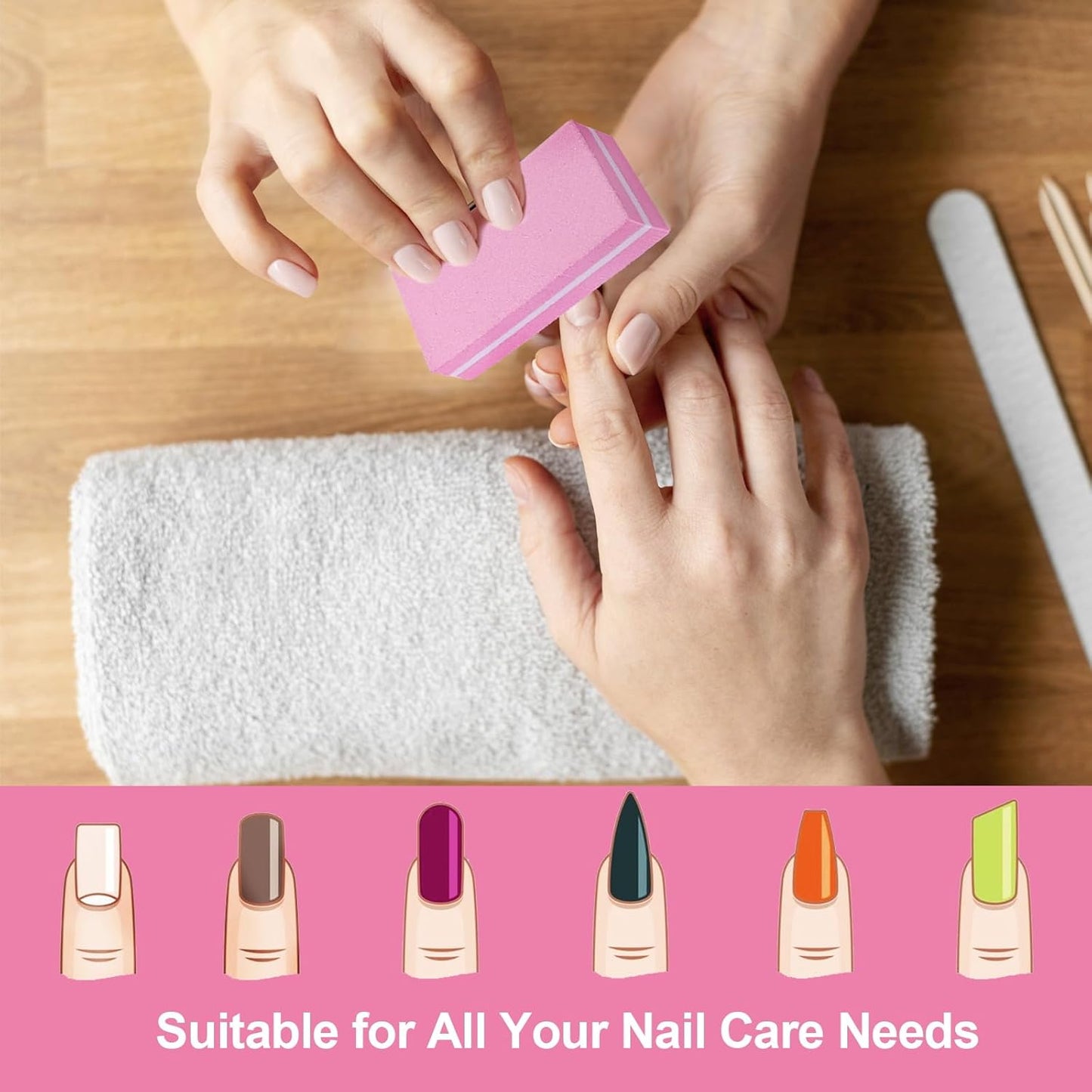 Pink Professional Nail Buffer Set - 30 Pcs, Acrylic & Natural Nails, 100/180 Grit Buffer Blocks