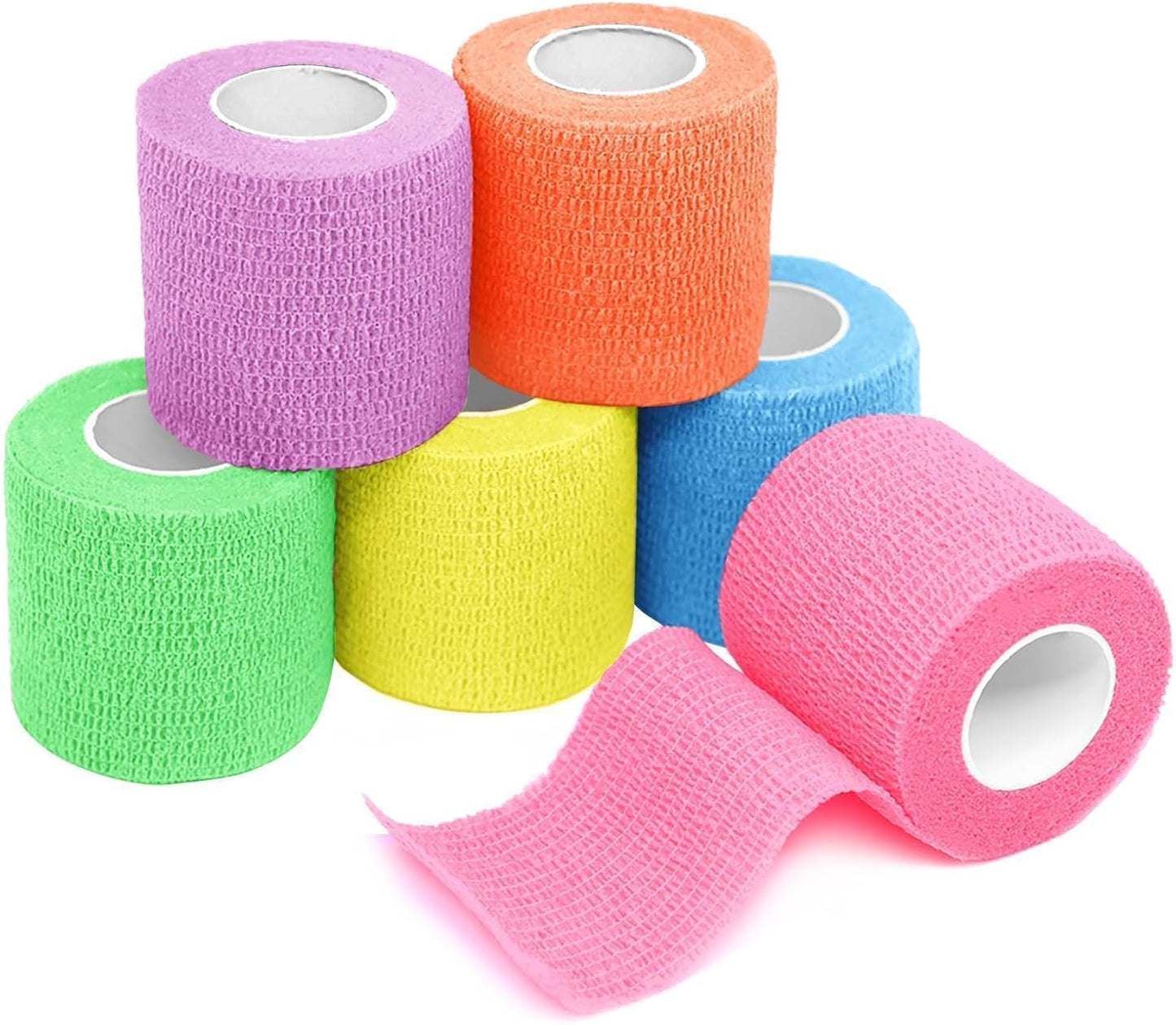 FriCARE Self Adhesive Bandage Wrap, Medical Tape in First Aid Kit, Cohesive Bandages for Wounds Sport Vet, 2 Inches X 5 Yards 6 Rolls, Fluorescent Color