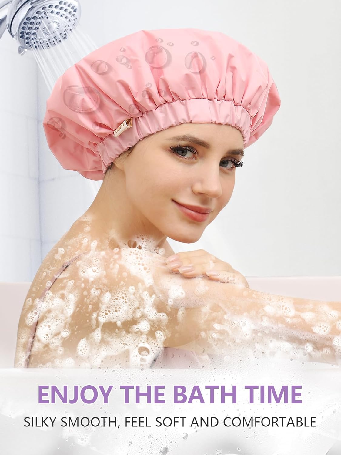 Years calm Reusable Waterproof Shower Caps for Women, Hair Caps for Showers, Double-Layer Elastic Design, for All Hairstyles, Travel-Friendly (pink)