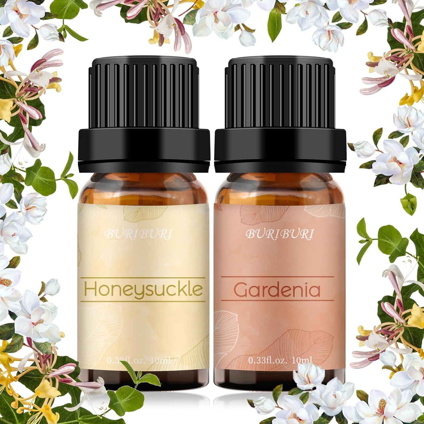 BURIBURI Honeysuckle and Gardenia Essential Oil Set, 100% Pure, Undiluted, Natural Essential Oils Gift Set for Diffuser, Massage