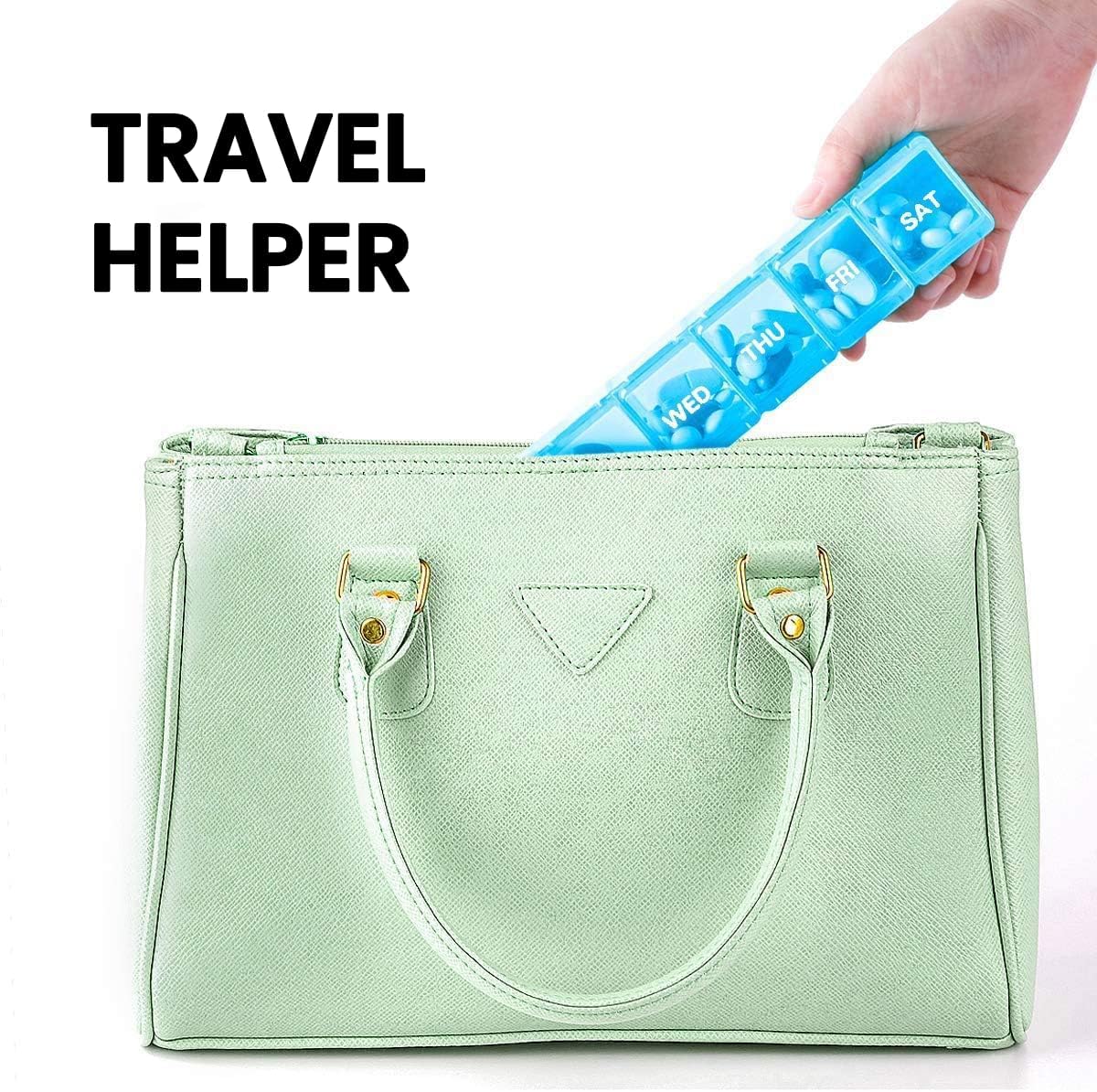 Sukuos Extra Large Weekly Pill Organizer, 7 Day Daily Pill Box Case Arthritis Friendly, Silkscreen Printed Medicine Container with Clear Lid for Vitamins, Fish Oils or Supplements (Blue)