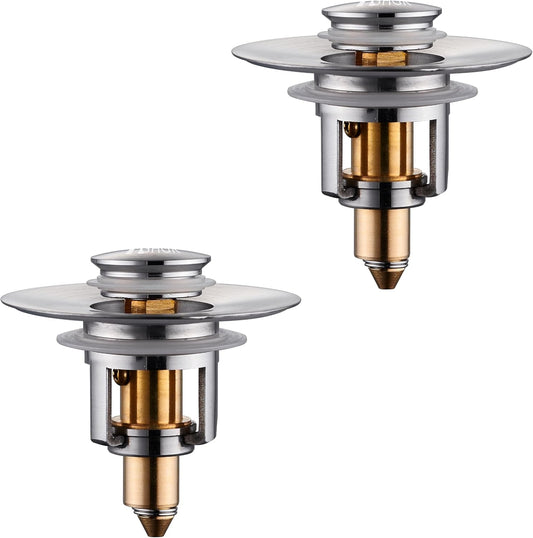 Universal Bathroom Sink Stopper - 2 Pack Brushed Nickel Pop Up Drain Stopper for 1.06"-1.65" Basin Drain Holes,Anti Clogging Bathroom Sink Drain Strainers with Hair CatcherBrushed Nickel