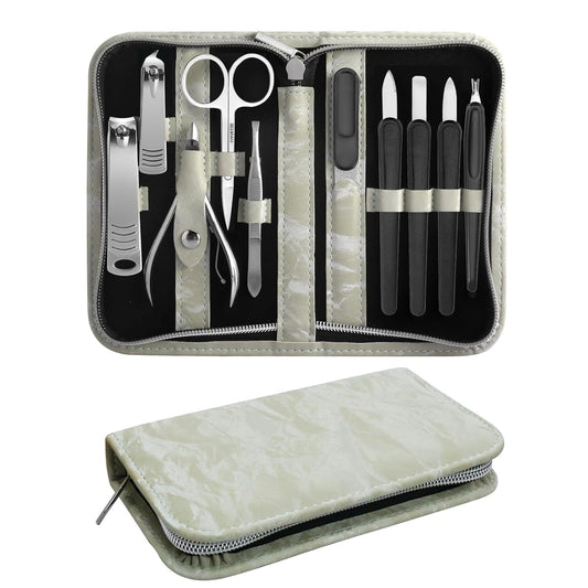 Manicure Pedicure Set, Nail Clipper Set 10-Piece Set Professional Manicure Kit Nail Kit with Portable Travel Case Gift for Men Boyfriend Parent(Light Green)