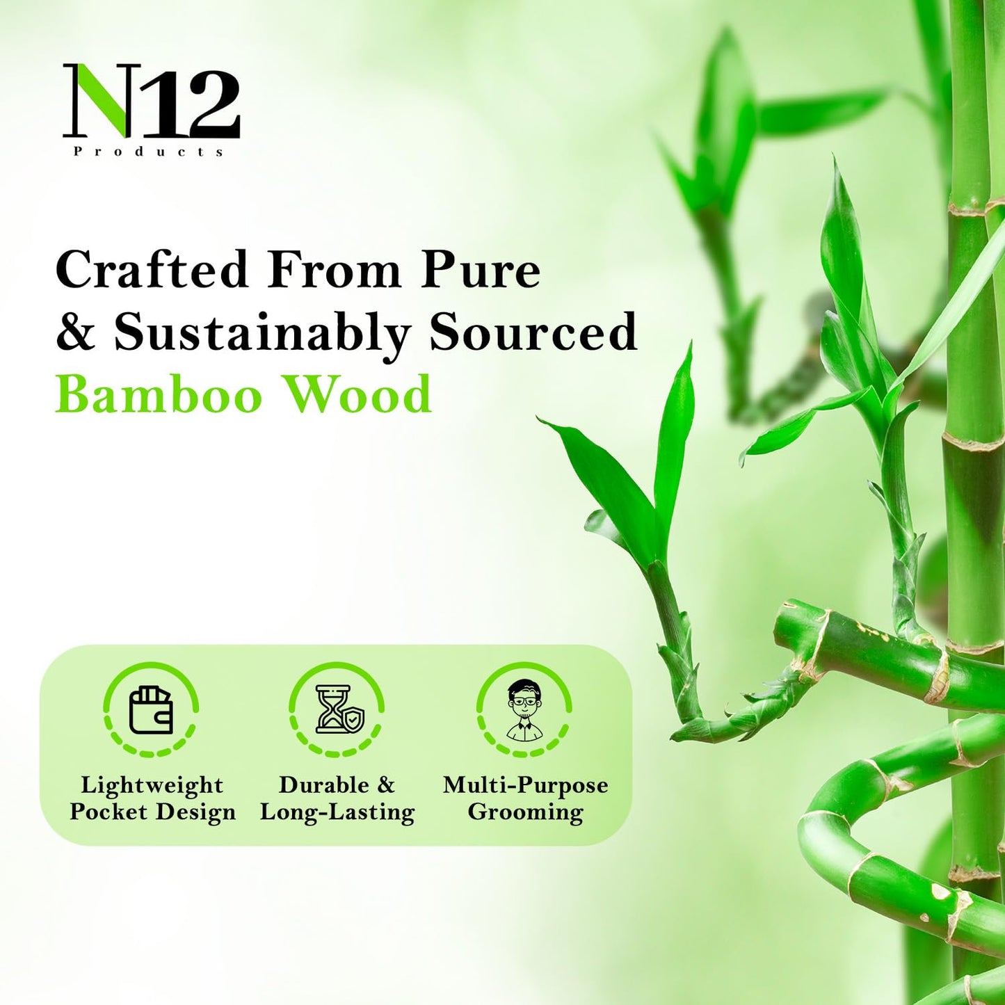 5 Bamboo Wood Pocket Beard Comb Set of 5, 100% Natural wooden combs for Beard, Hair, Mustache, Men & Women, Travel-Friendly, Eco-Friendly Grooming Solution