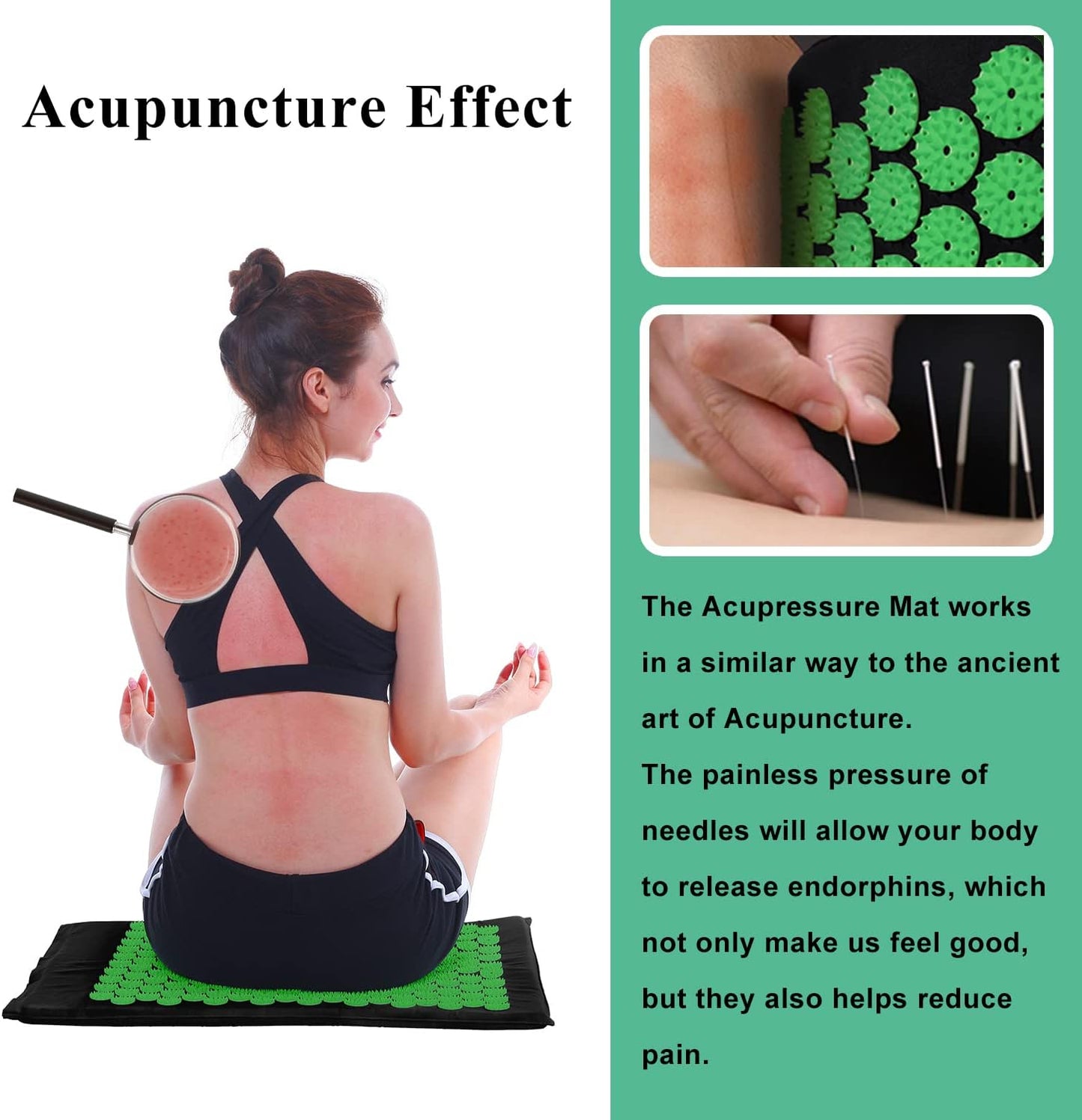 XiaoMaGe Acupressure Mat and Pillow Set with Carrying Bag - Acupuncture Mat for Neck & Back Pain Relief - Foot Manual Massager - Naturally Relaxation Gift - Stress Relief Massage Mat (Black)