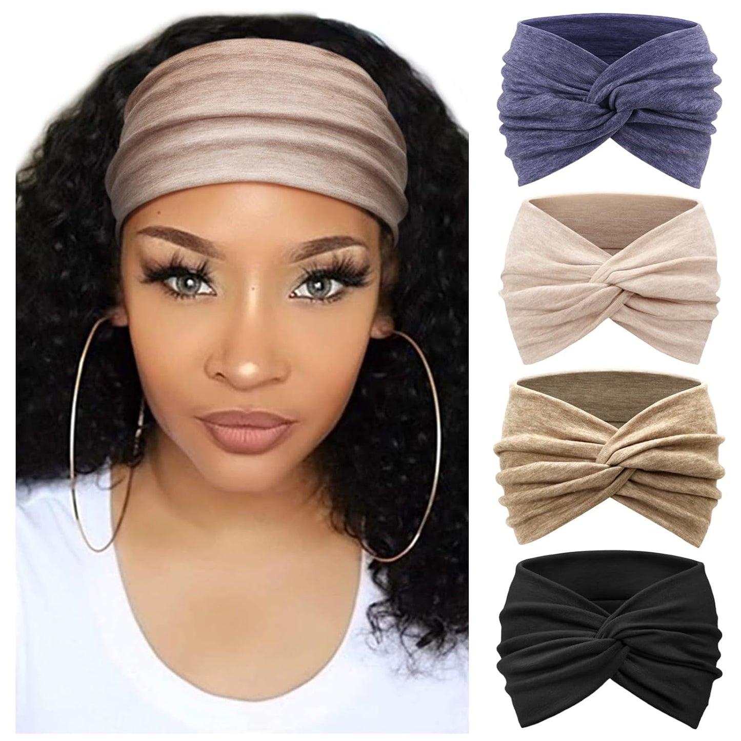 Extra Wide Headbands for Women Large Turban Headband Non Slip Boho Elastic Hairband Hair Twisted Knot Head Bands Accessories